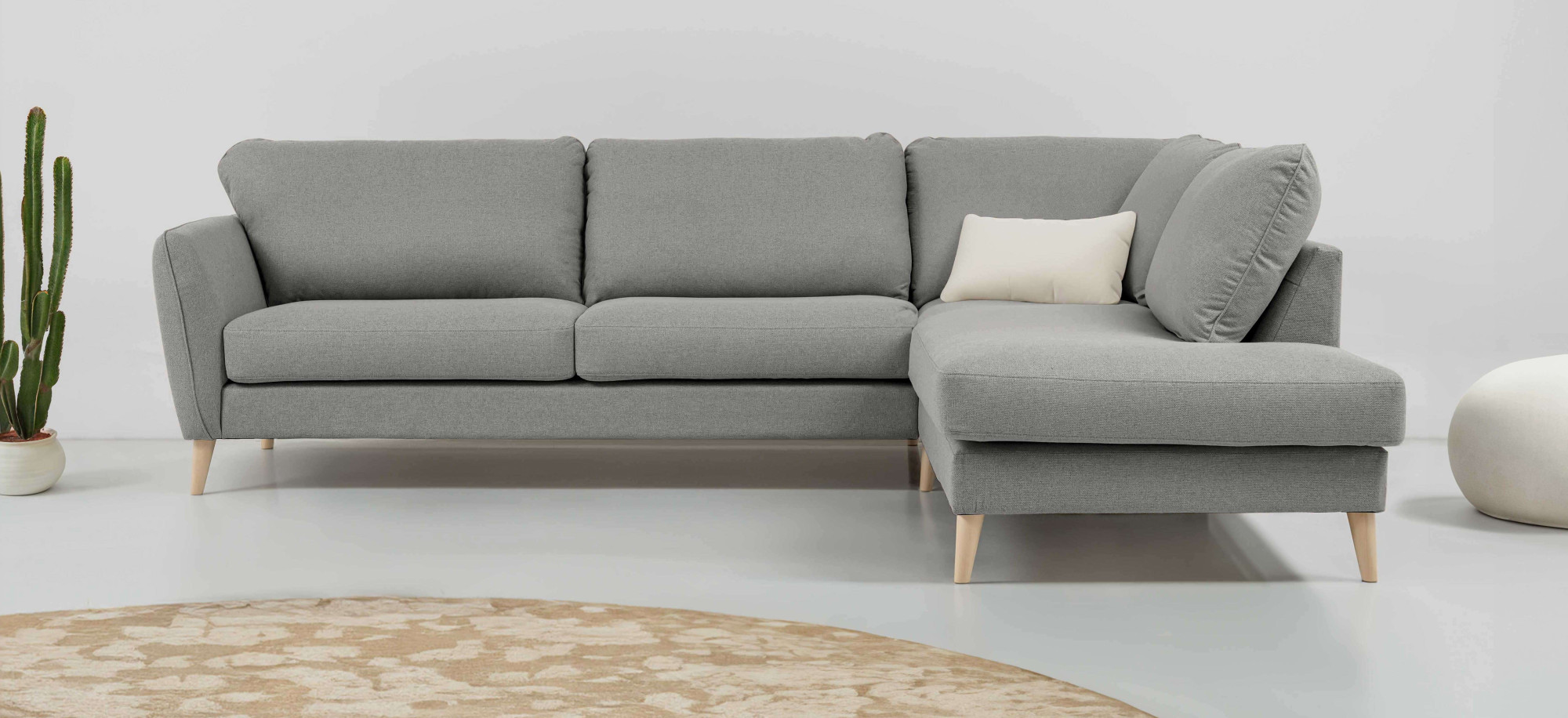 OTTO home Ecksofa "MARSEILLE 278/202 cm, L-Form, Ottom. rechts/links, verschiedene Bezüge" Massivholzbeine Eiche, Landhausstil, Wellenunterfederung