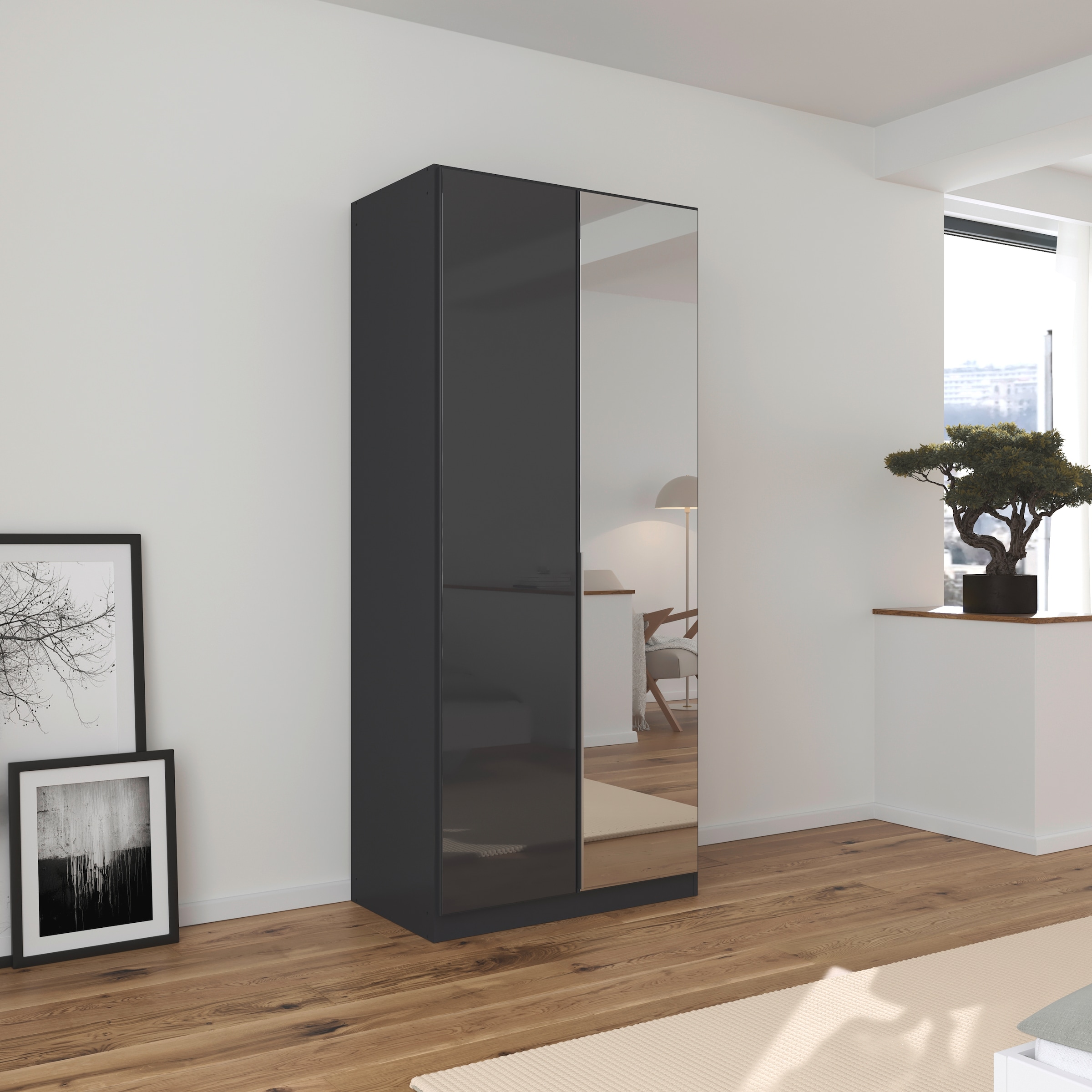 rauch Drehtürenschrank »Kleiderschrank Kleiderschränke Schrank Garderobe AGORDO mit Glasfront«, (in zwei Griff-Farben), durchdachte Innenausstattung, in 6 Breiten und 2 Höhen MADE IN GERMANY