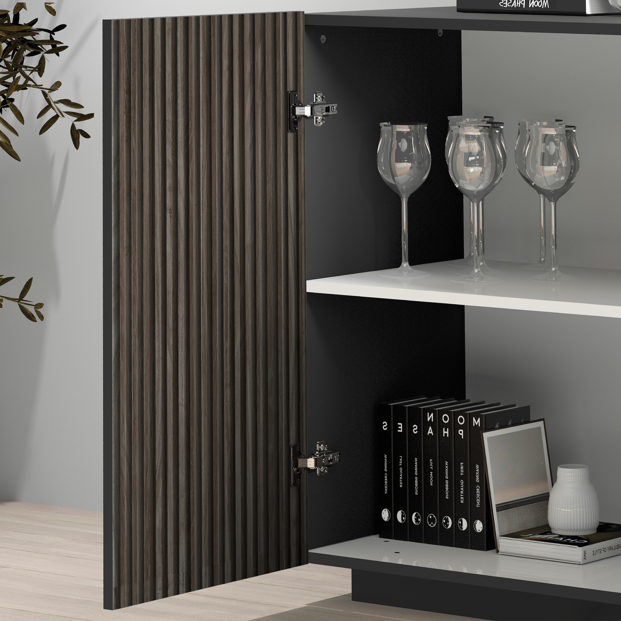 INOSIGN Sideboard »Vega Sideboard,Kommode,180 cm«, mit 2 Türen und 3 Schubladen,Fronten mit Rillen-Optik