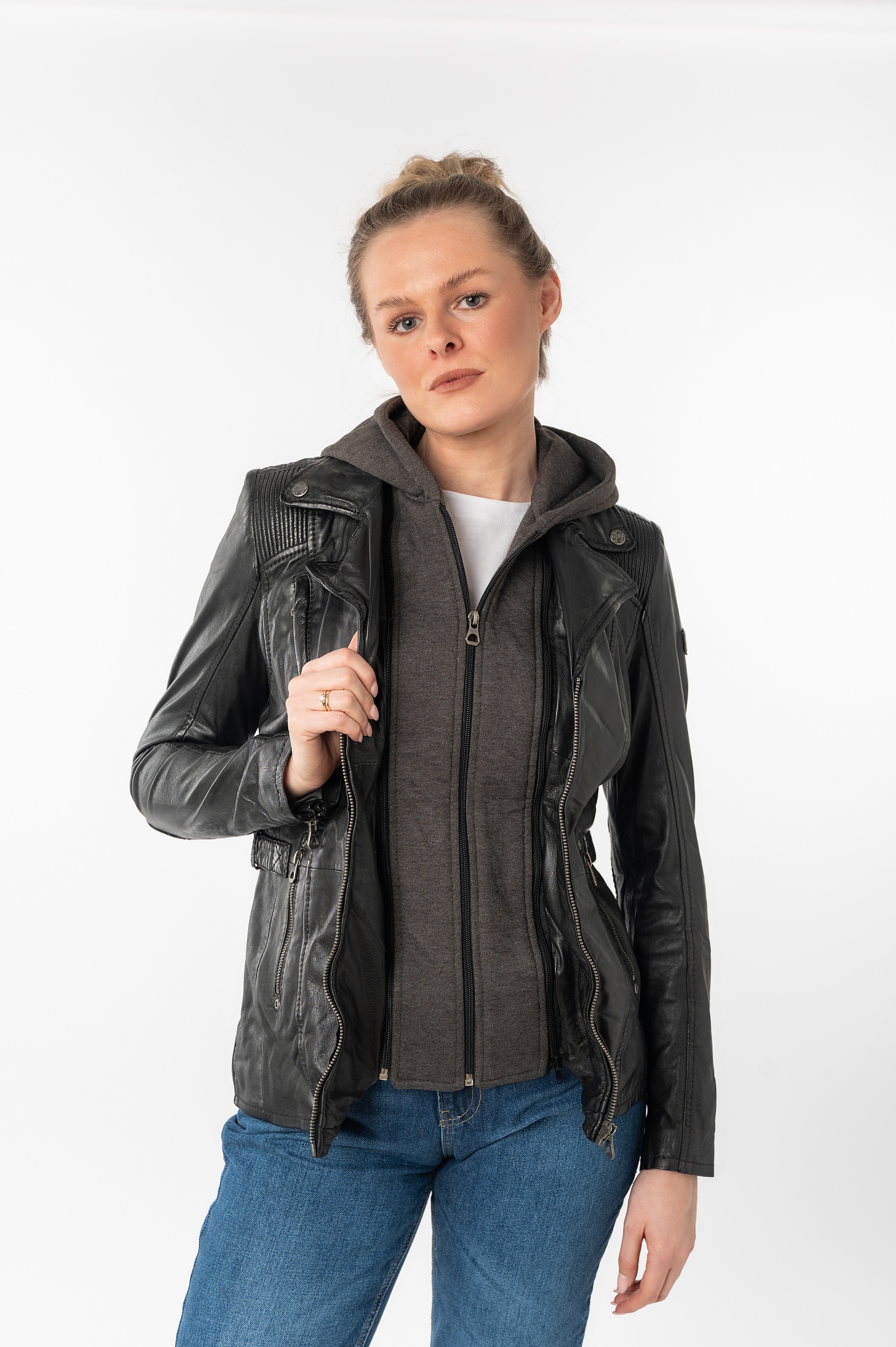 Mauritius Lederjacke "Adelyn", mit Kapuze, 2-in-1-Lederjacke günstig online kaufen