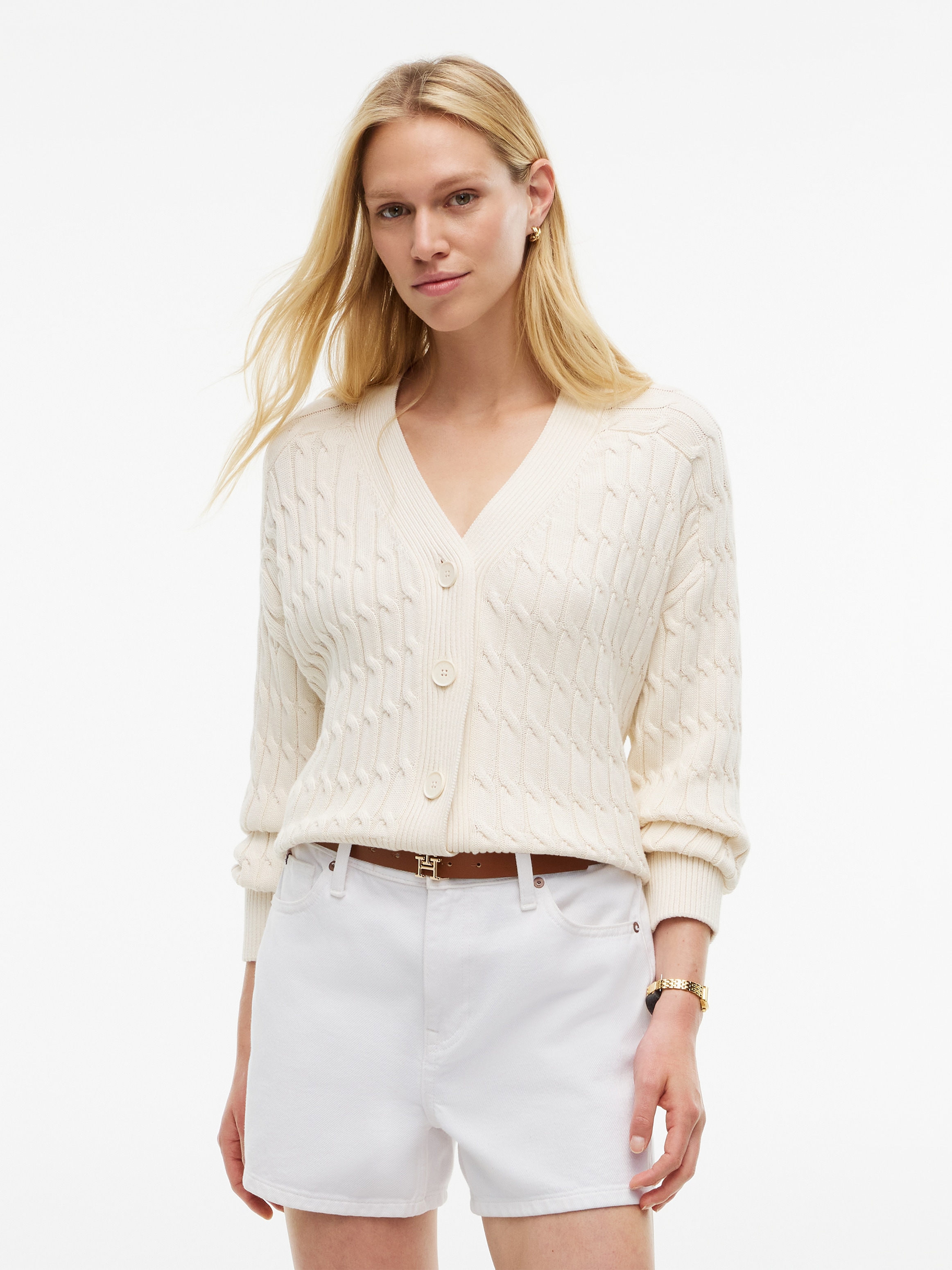 Tommy Hilfiger Strickjacke "MID GG CABLE V-NK LS CARDI" Baumwolle, mit Zopfstrickmuster