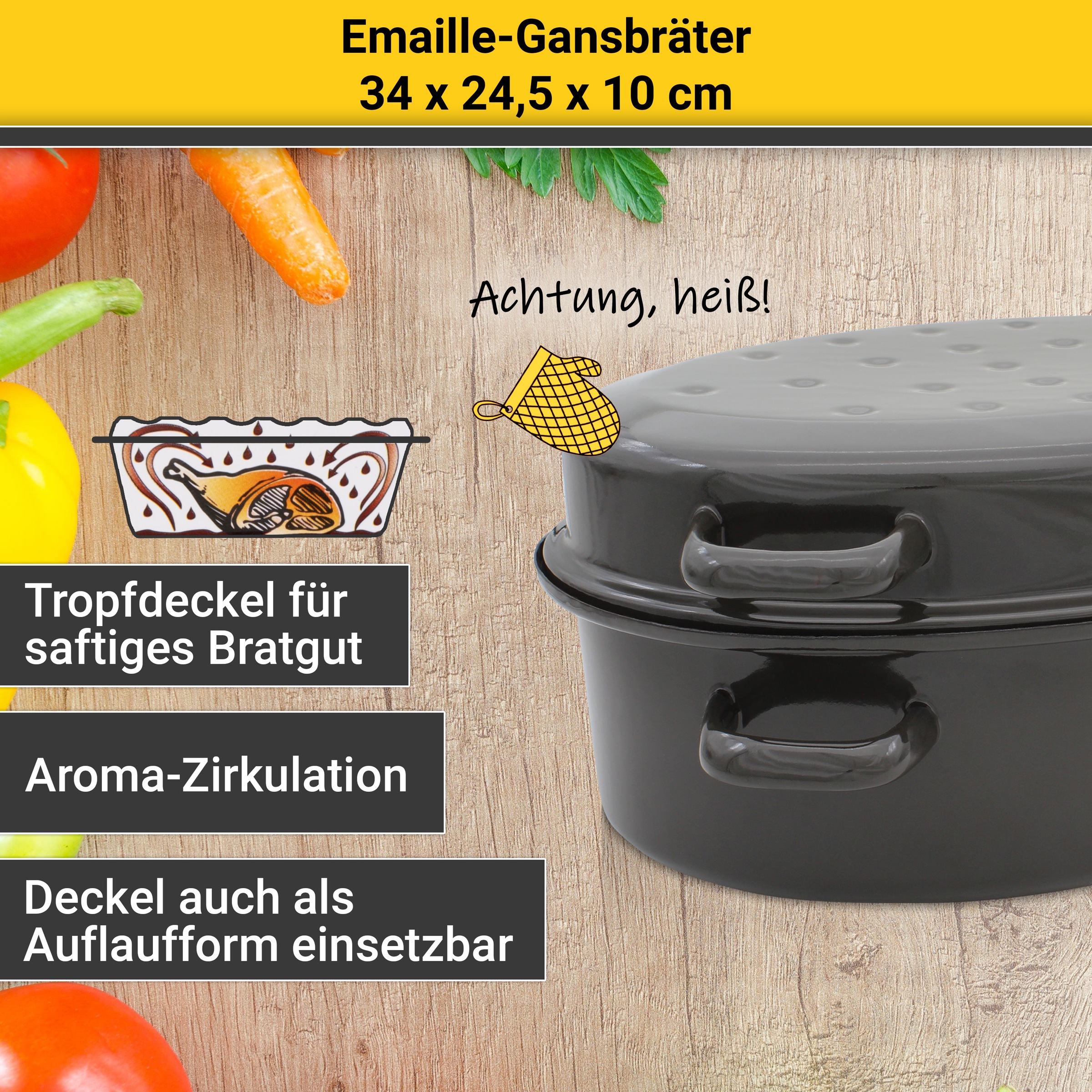 Krüger Bräter »Gansbräter mit Tropfdeckel«, Emaille, (1 tlg.), für Induktions-Kochfelder geeignet