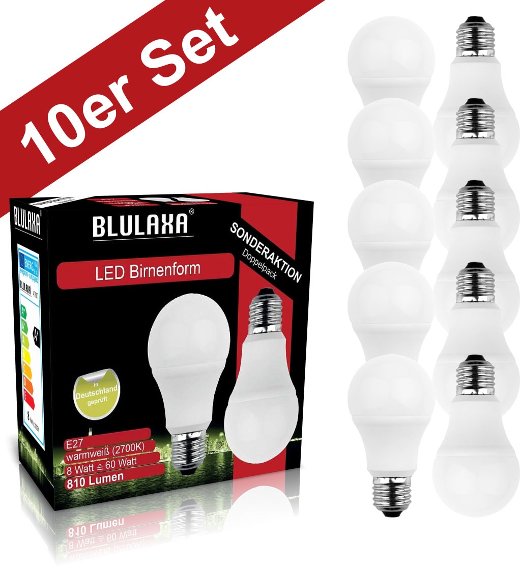 BLULAXA LED-Leuchtmittel »SMD Multi«, E27, 10 St., Warmweiß, 10er-Set, Promotion-Pack A60, SMD, klar