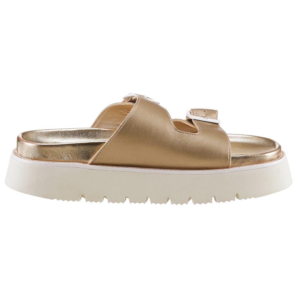 Replay Pantolette »MUDDY SHINE«, Plateau, Sommerschuh, Schlappen im trendigen Metallic-Look