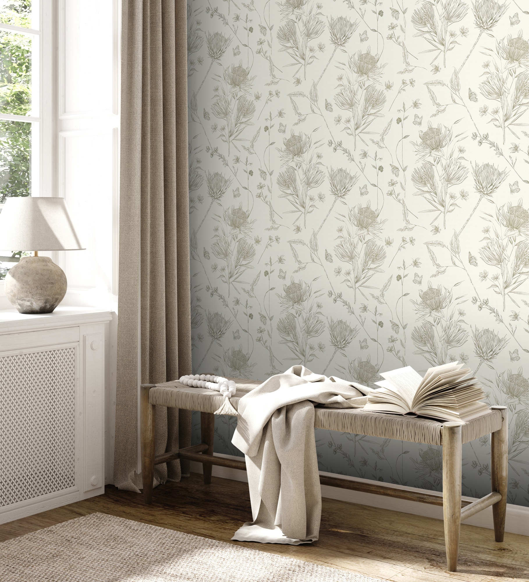 living walls Vliestapete »Drawn Into Nature florale Tapete Mustertapete Pflanzen Natur«, matt, Vliestapete Blätter für Schlafzimmer Küche Wohnzimmer Floral Design