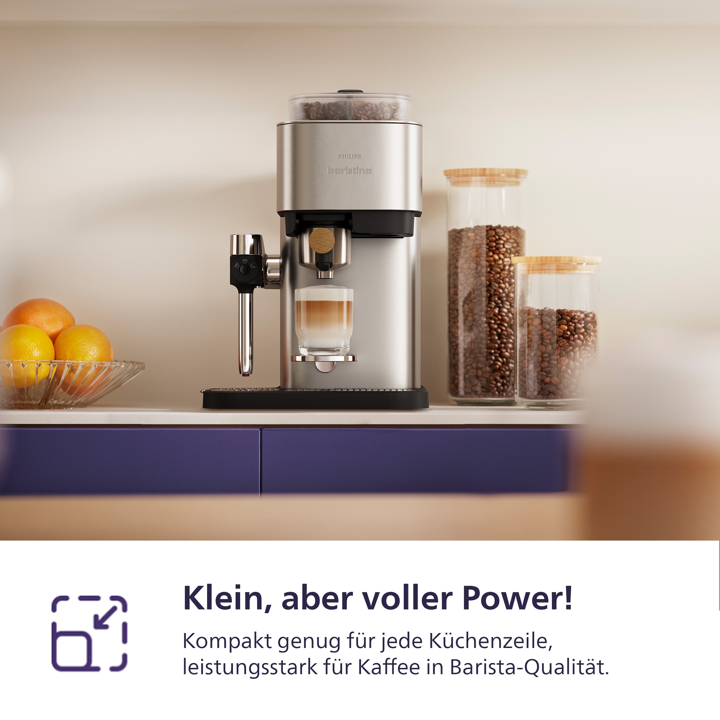 PHILIPS baristina Espressomaschine »Latte Plus BAR700/00 mit Mahlwerk für ganze Bohnen« automatische Milchdüse, 16 bar Pumpendruck, Edelstahl/Eschenholz