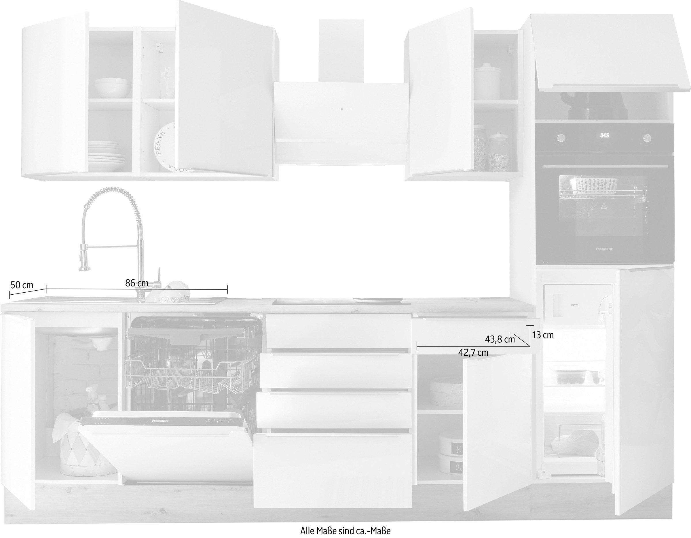 RESPEKTA Küchenzeile »Safado aus 280 Breite cm Serie hochwertige BAUR wie | Marleen«, Ausstattung Funktion, der bestellen Soft Close