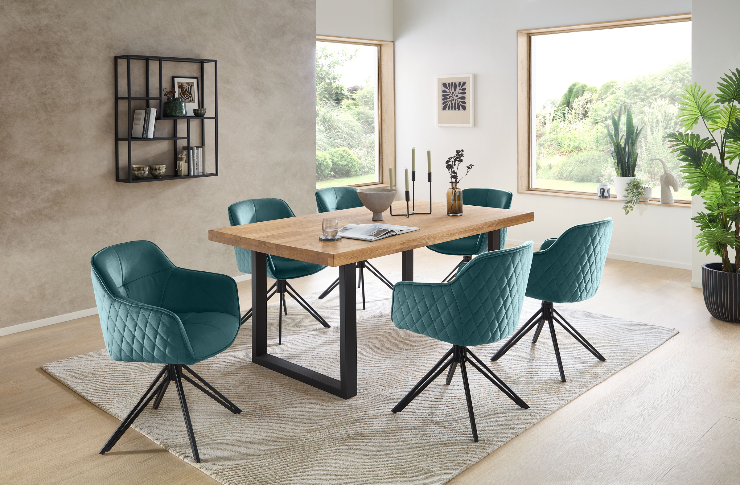 Stolkom Esstisch »Chris Esszimmertisch Eiche Massivholz, BxHxT 110x47x70 cm«, Gerade Kante, Industrial Style Eiche Massivholz