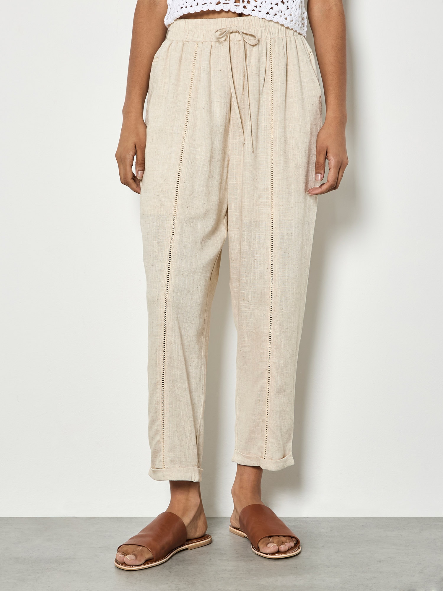 Apricot Leinenhose "Jogginghose aus Leinen" mit Ziernaht-Einsätzen