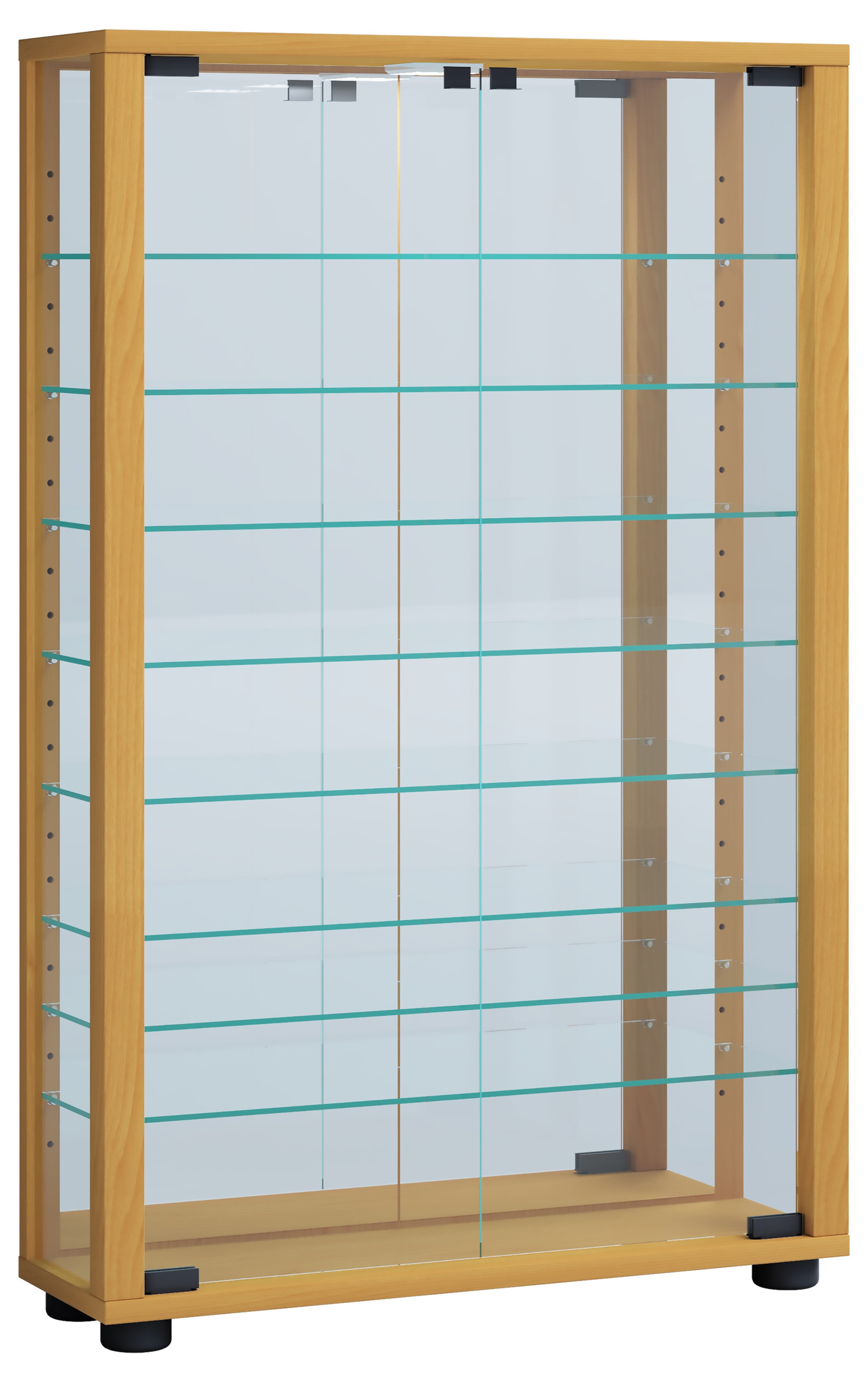 VCM Vitrine »VCM Glasvitrine stehend | Vitrine Glas mit ESG-Sicherheitsglas | Maße ca.H. 91 x B. 59 x T. 18 cm | Standvitrine Glas | Modern und platzsparend | Glas Vitrinenschrank ¿ Lumo Mini Spiegel«, (1 St.)