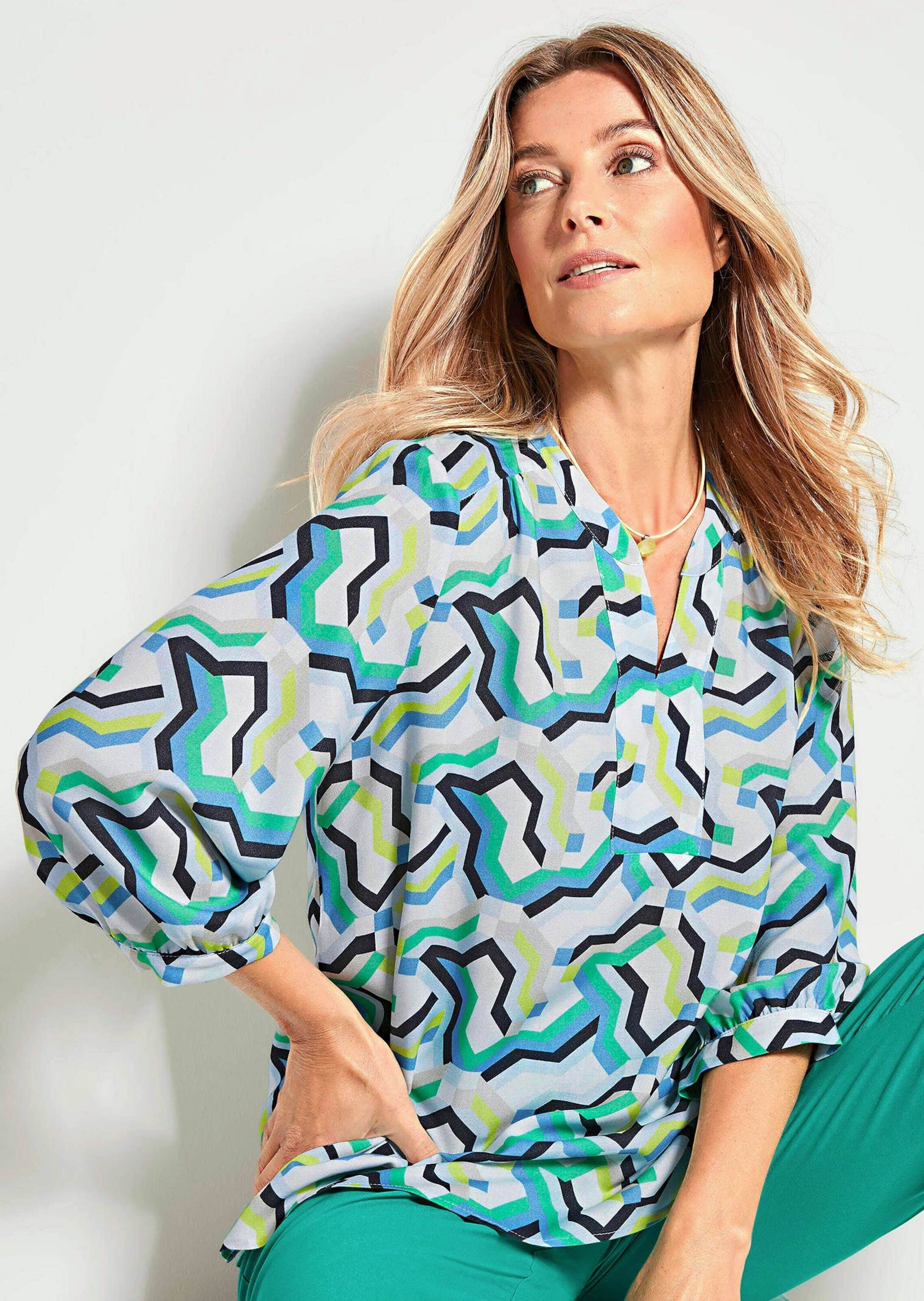 GOLDNER Tunika »Kurzgröße Mit Allover-Print in Tunikaform, 3/4-Ärmeln«