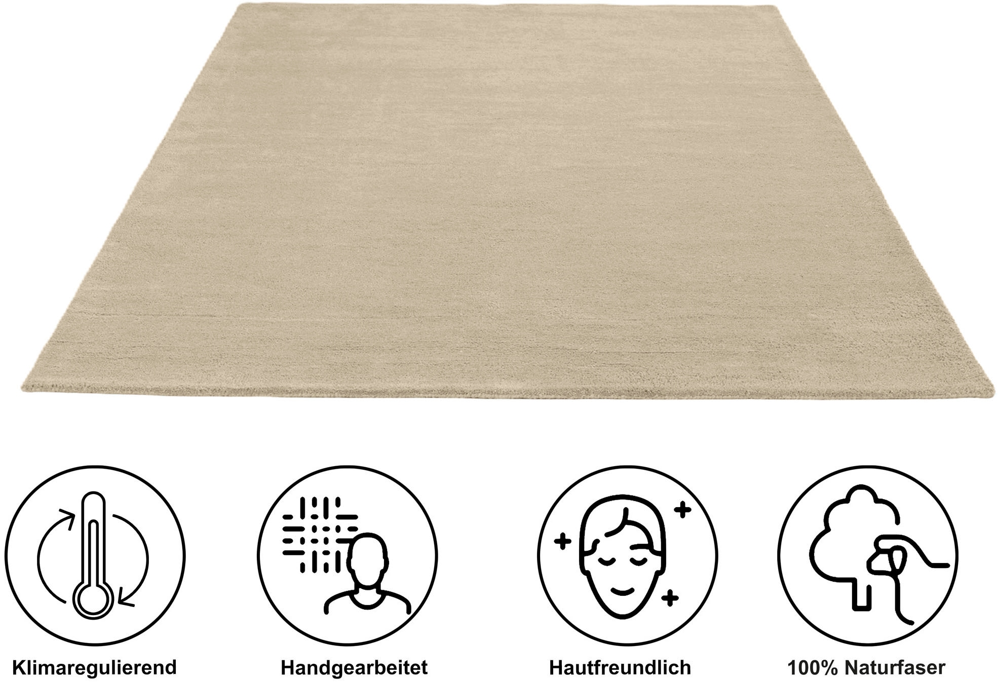 my home Wollteppich »Gabbo Natur, Handgefertigt, Teppich, reine Wolle, meliert« rechteckig 14 mm Höhe reine Wolle, Uni, Wohnzimmer, Schlafzimmer, Esszimmer