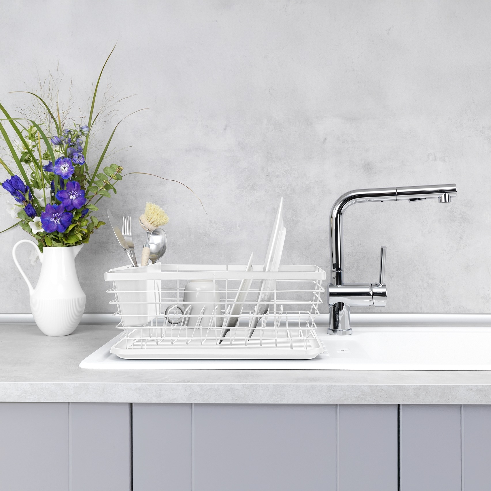 Thumbnail - WENKO Geschirrständer "Modell Drip" Geschirrabtropfer mit abnehmbarem Besteckkorb und Abtropfschale