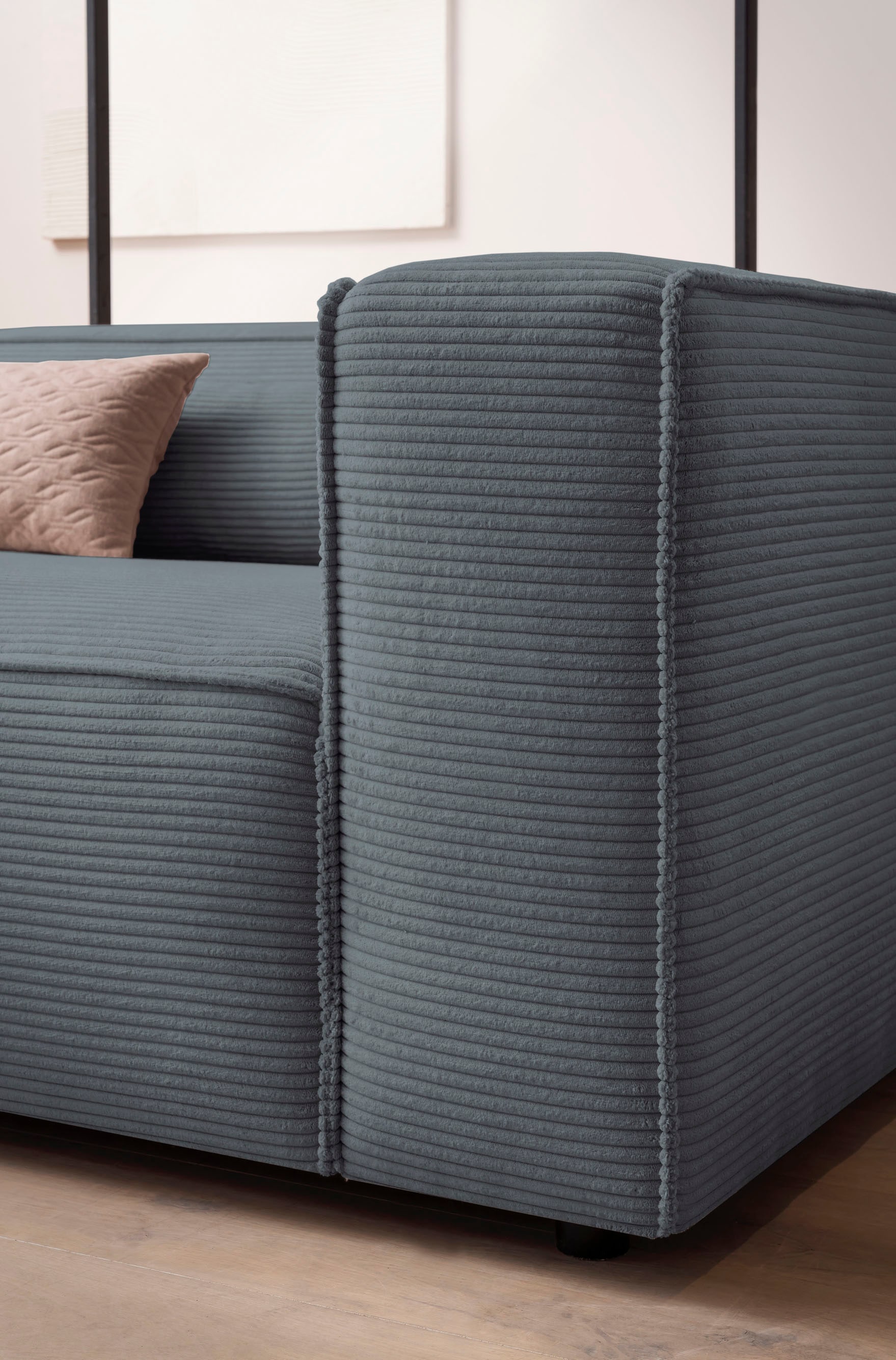 LeGer Home by Lena Gercke 3-Sitzer »PIARA, XXL Sofa mit Kedernaht, Big-Sofa in Cord oder Leinenoptik«, schwarze Füße, bequemer Sitzkomfort, extra tiefe Sitzfläche