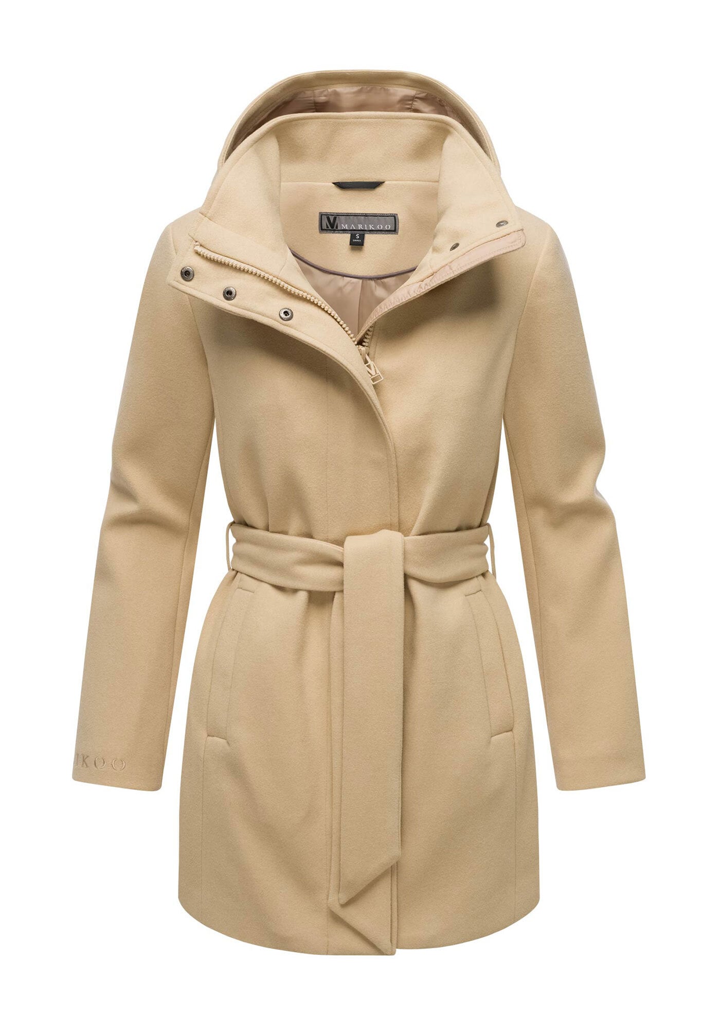 Marikoo Kurzmantel "Katalinaa" Eleganter Wickel Mantel mit Taillengürtel und Oversized Hood Kapuze