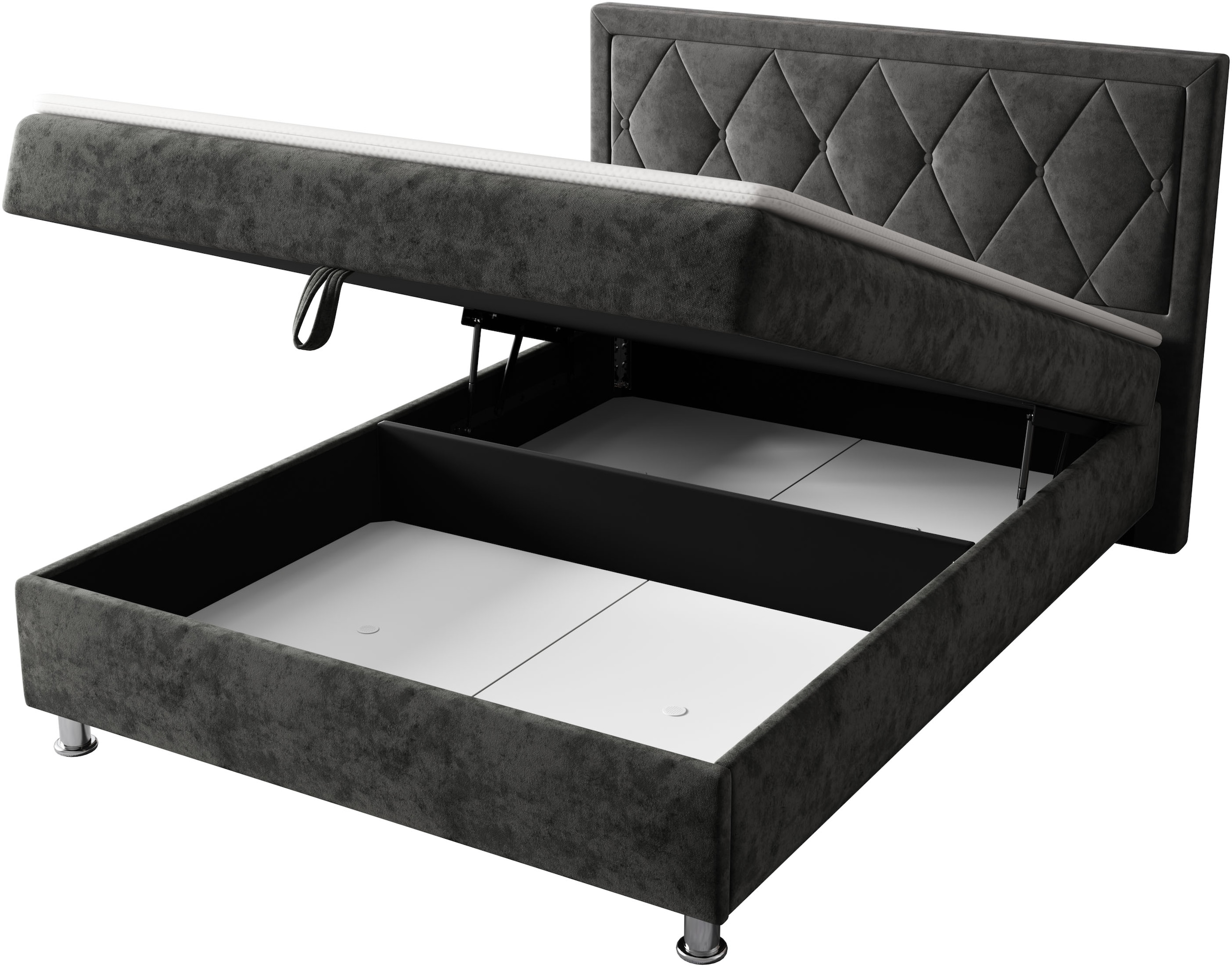 OTTO home Boxbett »EMILLIAN, Polsterbett mit Bettkasten und Taschenfederkernmatratze H3« mit Kaltschaumtopper, Chenille-Bezug, Liegefläche 140x200 cm