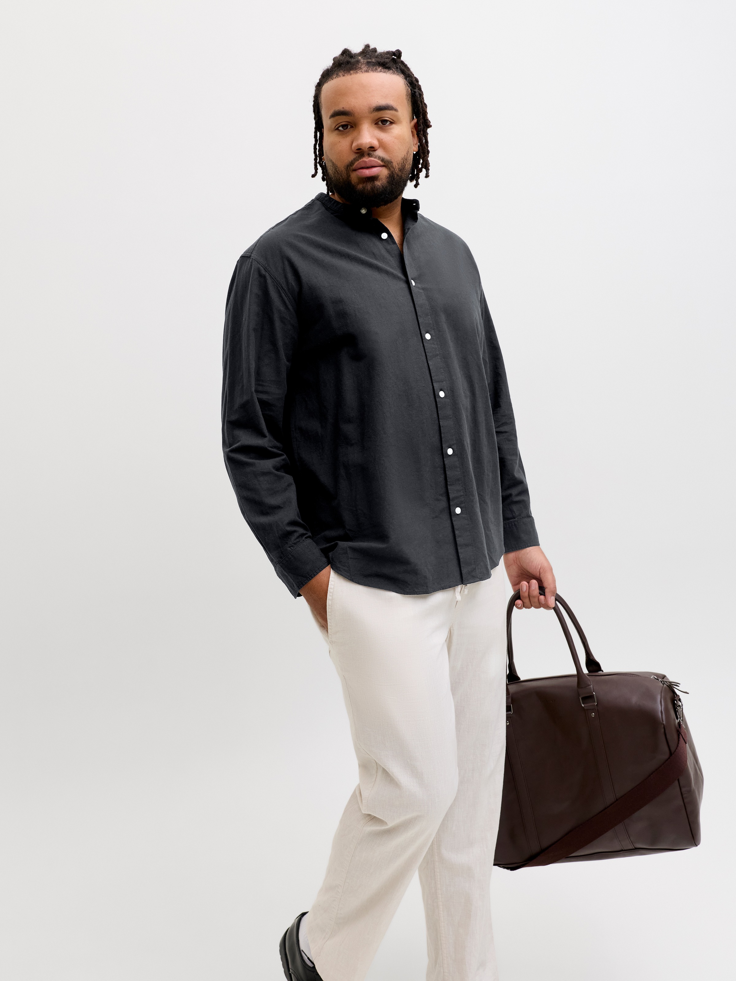 Jack & Jones PlusSize Langarmhemd "JJEBREEZE LINEN BLEND BAND SHIRT L PLS" günstig online kaufen