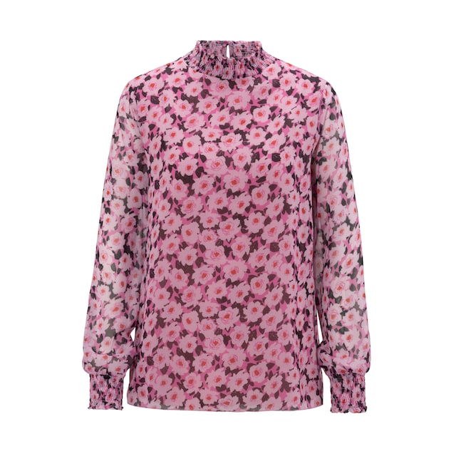 Chiffonbluse, BAUR | kaufen SELECTED Aniston NEUE Blumendruck Smokbündchen und - für mit KOLLEKTION