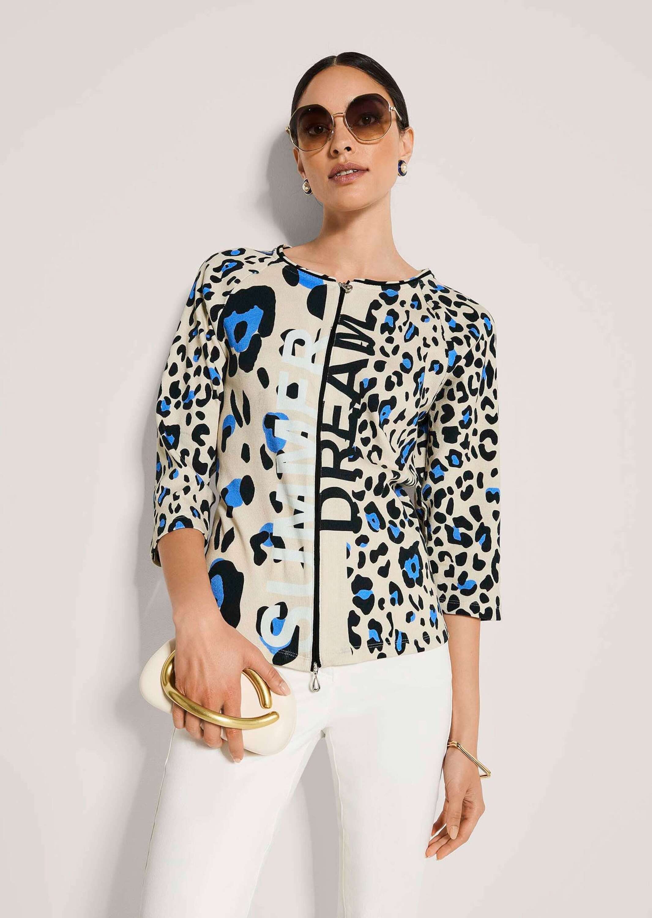 MADELEINE Langarmshirt »Shirtjacke Sportiver Halbarm Shirtblazer mit Print« Rippenqualität