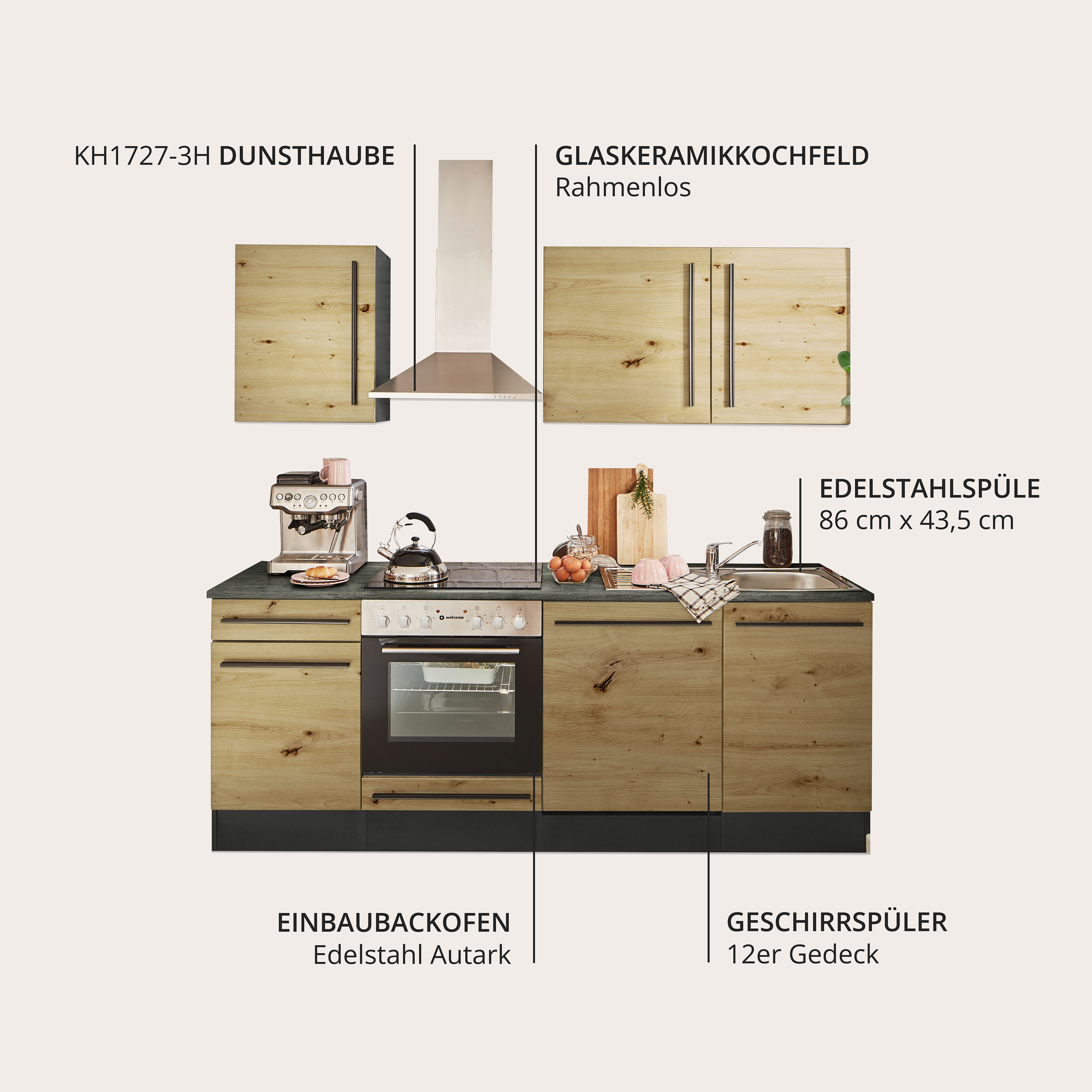 Thumbnail - BASIC by Balculina Küchenzeile "Jazz" Breite 220 cm, wahlweise mit E-Geräten