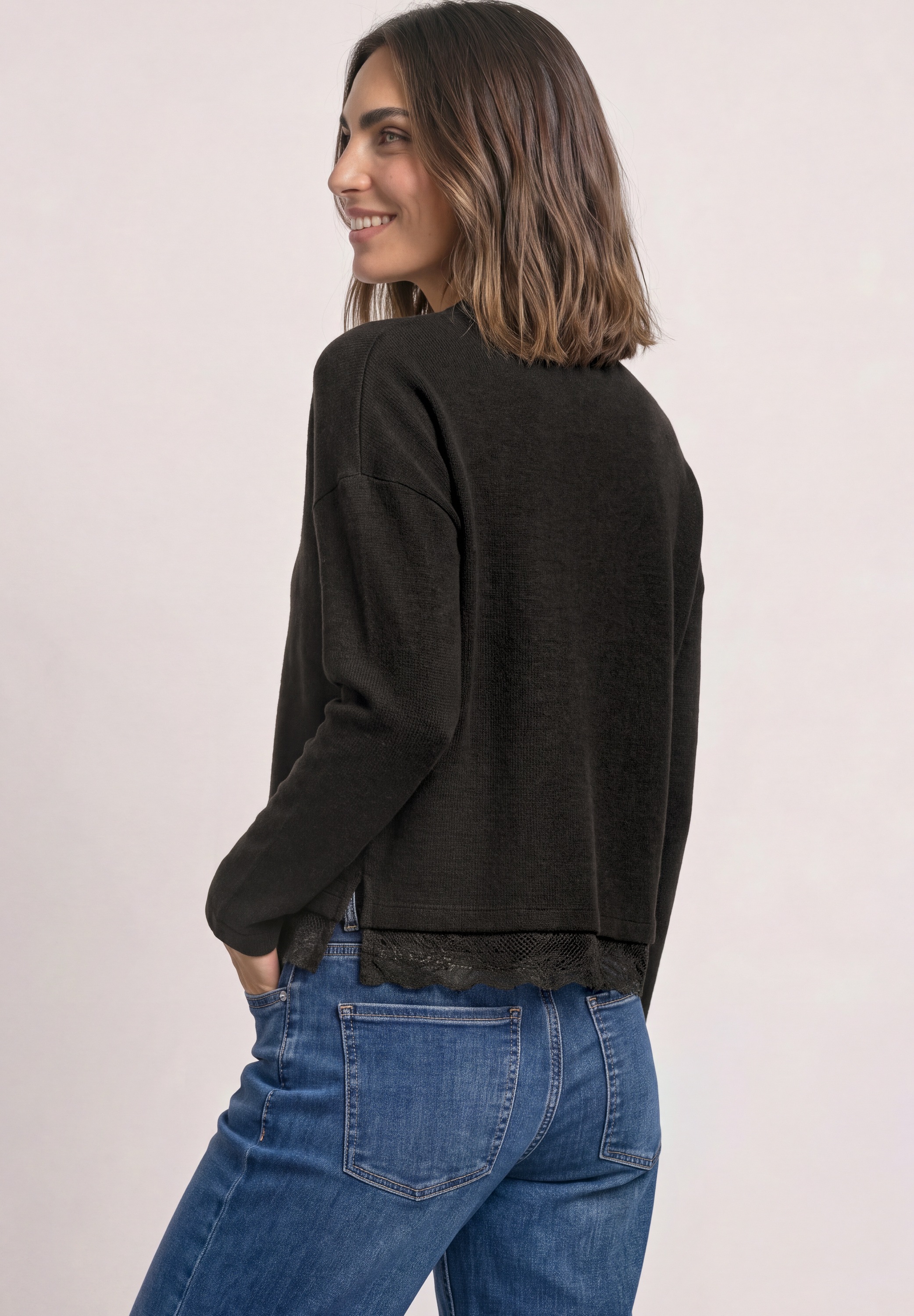 STREET ONE Langarmshirt mit Spitzendetails
