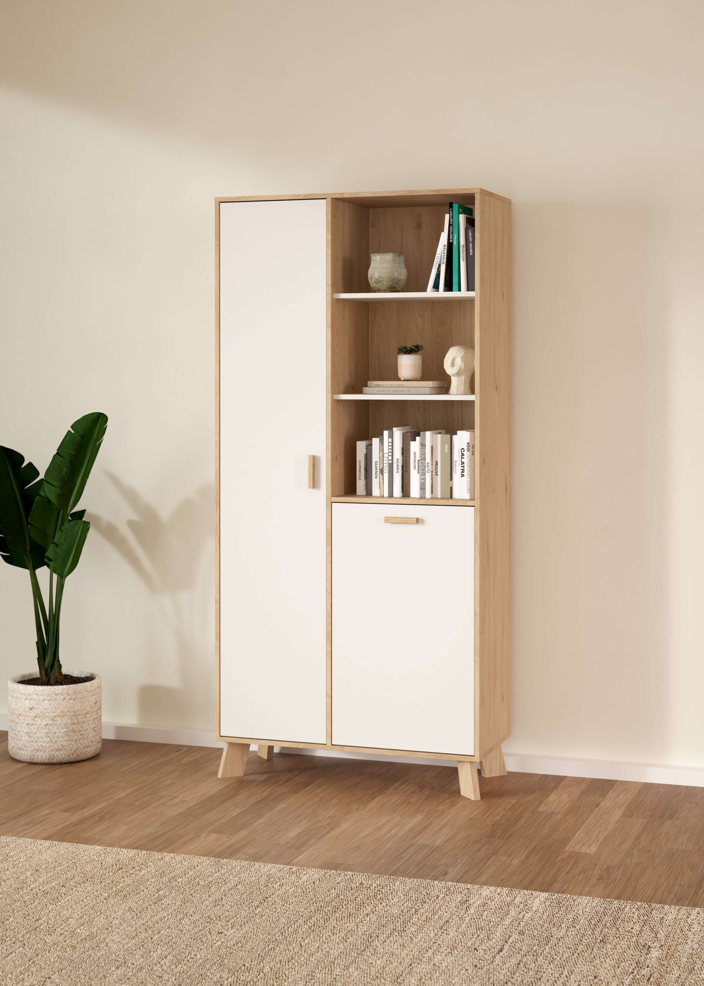 Home affaire Vitrine "Ikast Vitrinenschrank, Standvitrine, Schrank, Stauraum" 2 Türen, 3 offene Fächer, Breite 89 cm, Höhe 188 cm