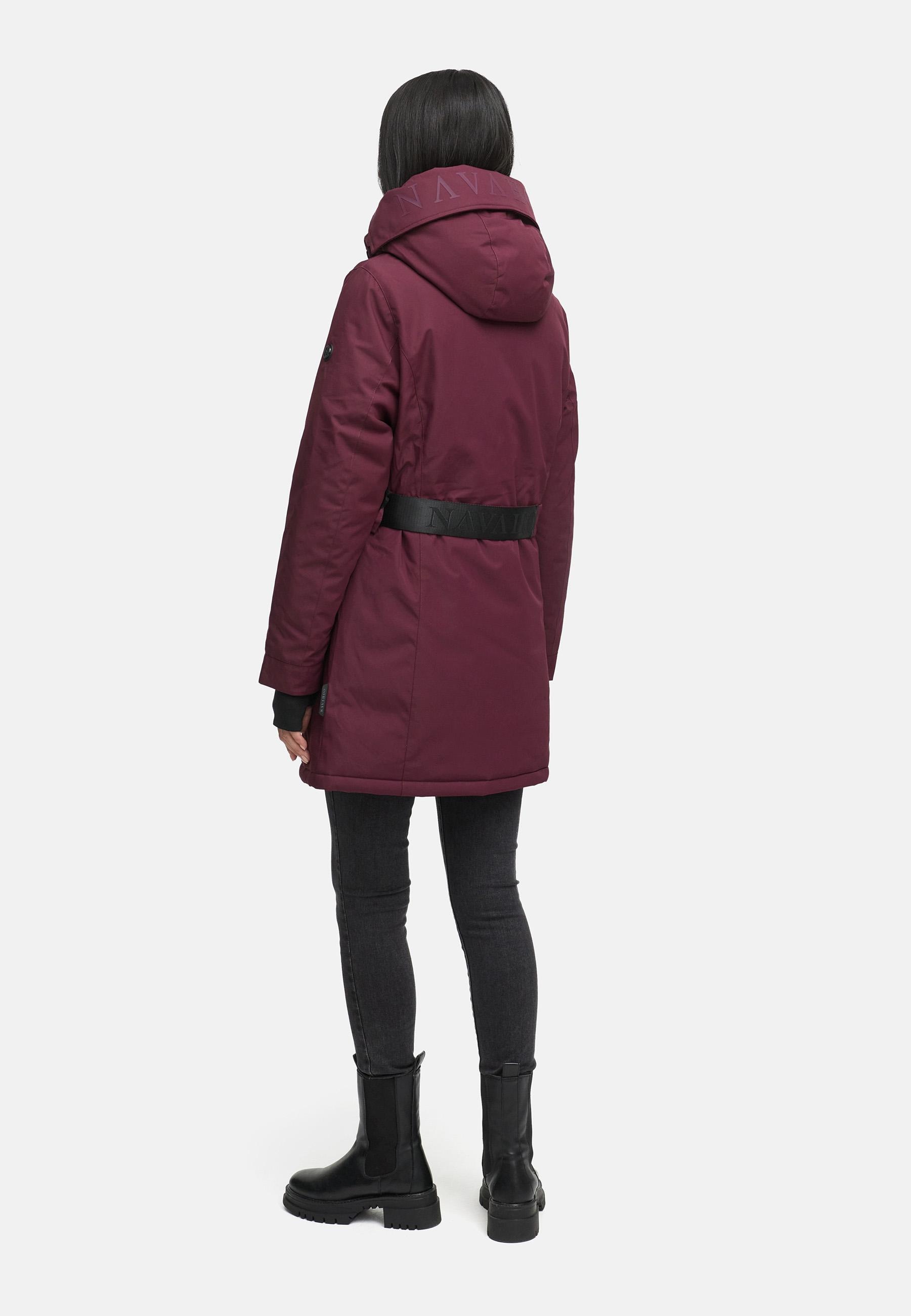 Navahoo Wintermantel »Frostkuss 14«, Warmer Damen Mantel mit abnehmbarer Kapuze und Taillengürtel