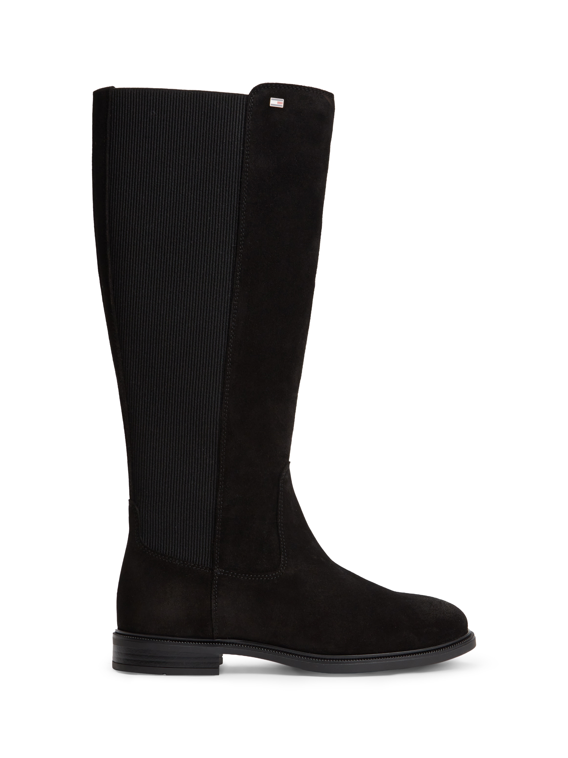 Tommy Hilfiger Stiefel »ENAMEL FLAG SUEDE HIGH CHELSEA«  Blockabsatz, Langschaftstiefel mit Label-Flag