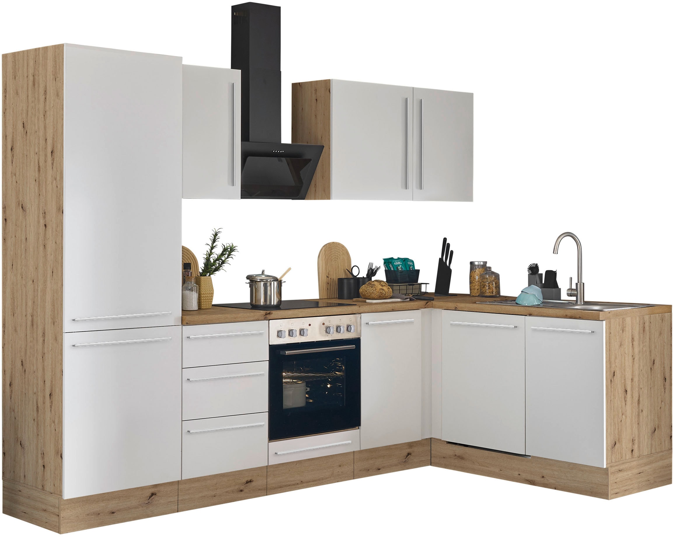 KOCHSTATION Winkelküche »Florida, Stellbreite 280x165 cm« wahlweise mit E-Geräten, mit Softclose für Türen und Schubkästen