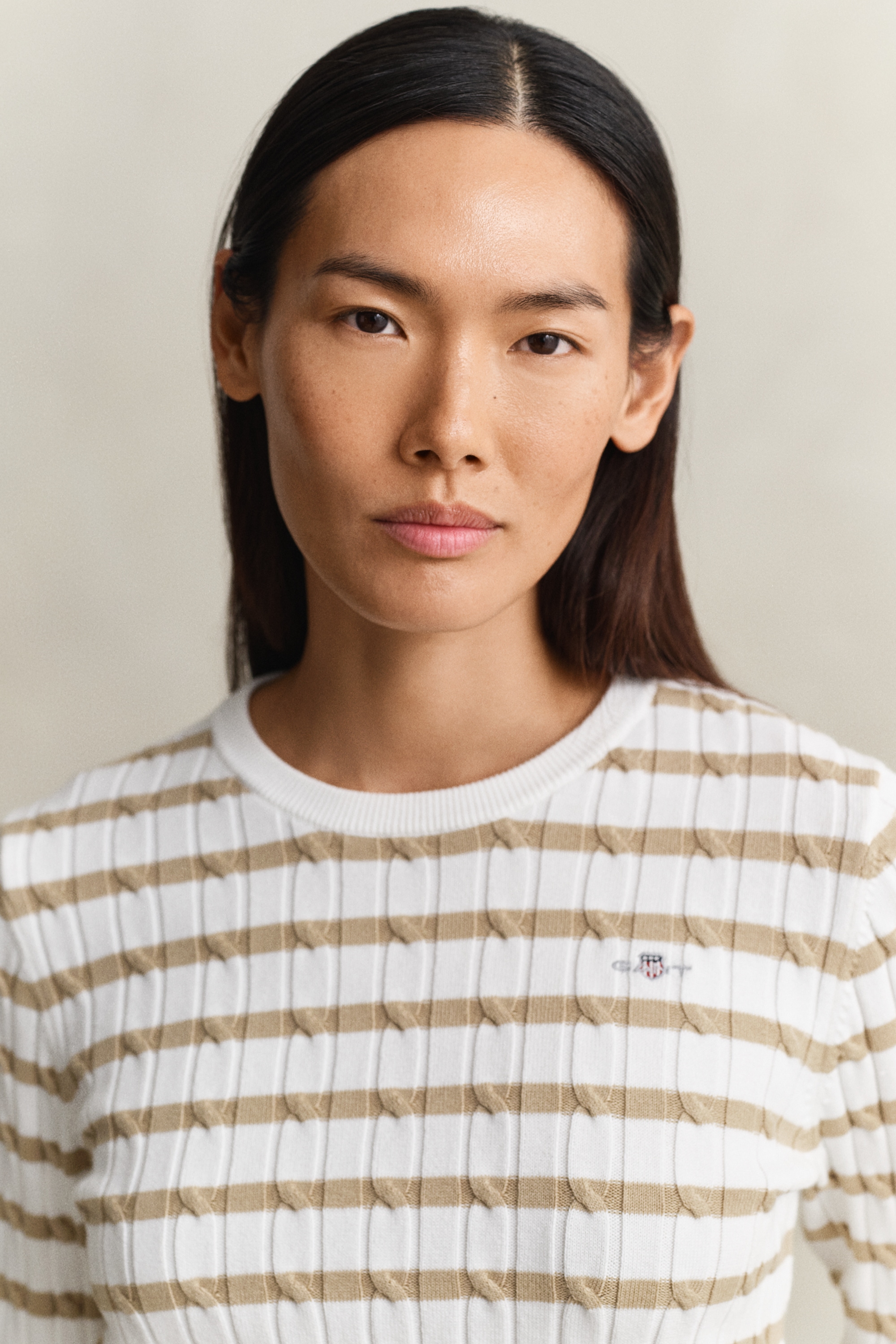 Gant Rundhalspullover »STRETCH COTTON CABLE STRIPE C-NECK«