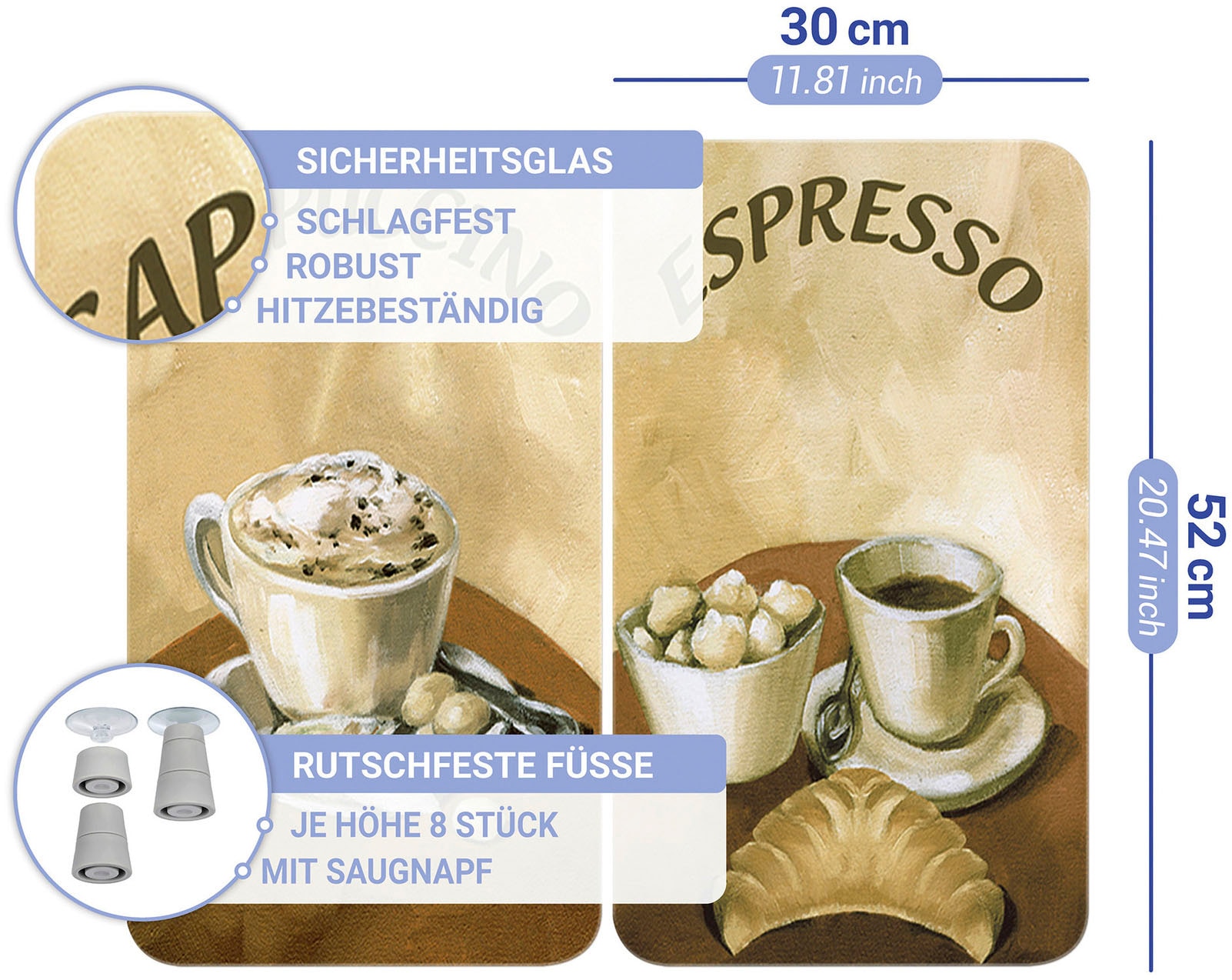 WENKO Herd-Abdeckplatte »Universal Modell Kaffee«, (Set, 2 tlg.), Herdabdeckung für alle Herdarten, kratzfest, mit rutschfesten Füßen