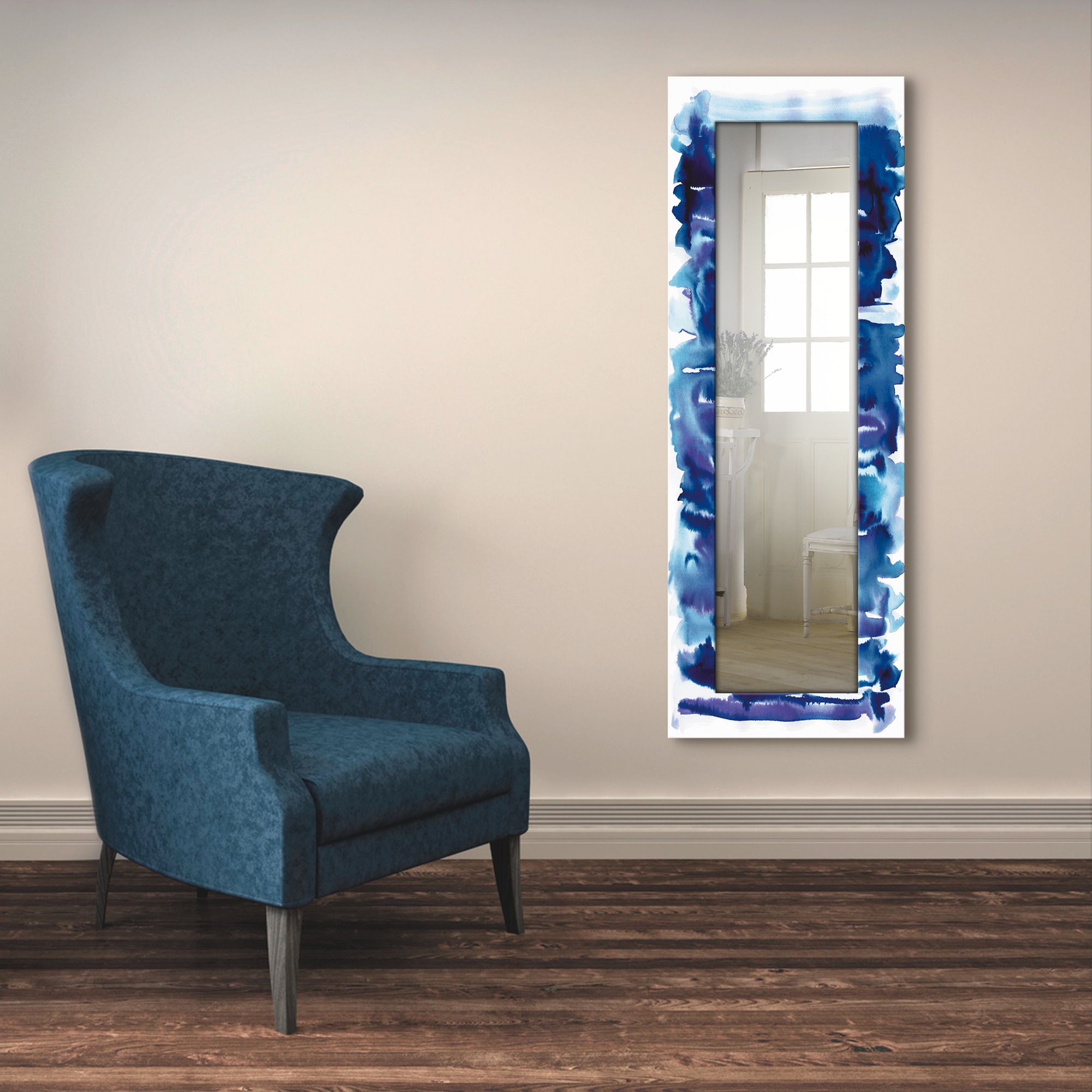 Dekospiegel »Aquarell in blau«, gerahmter Ganzkörperspiegel, Wandspiegel, mit...