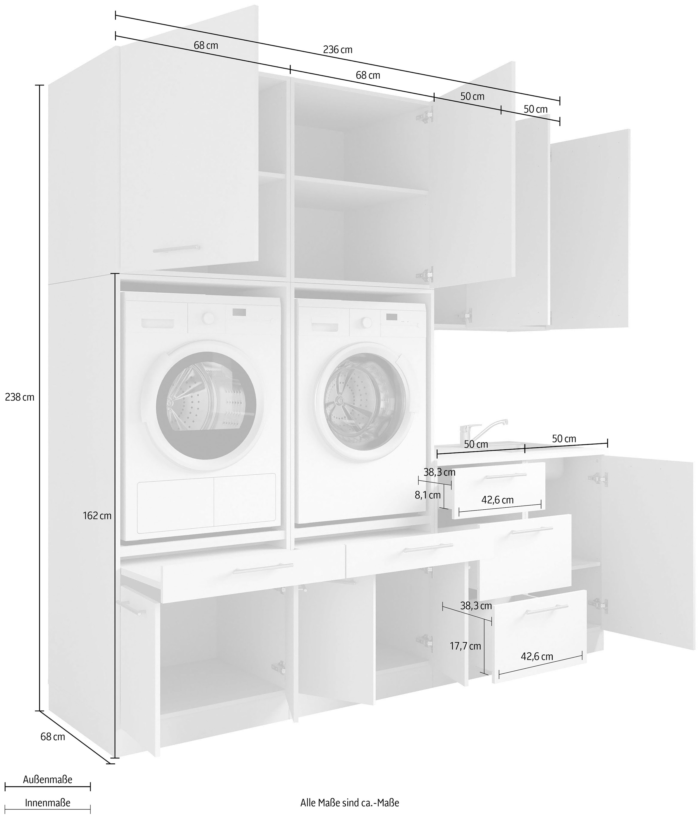 Laundreezy Mehrzweckschrank-Set »Laundreezy, 8-tlg. Mehrzweckschrank-Set B/H/T 238/238/68 cm« 8 Stk. tlg.