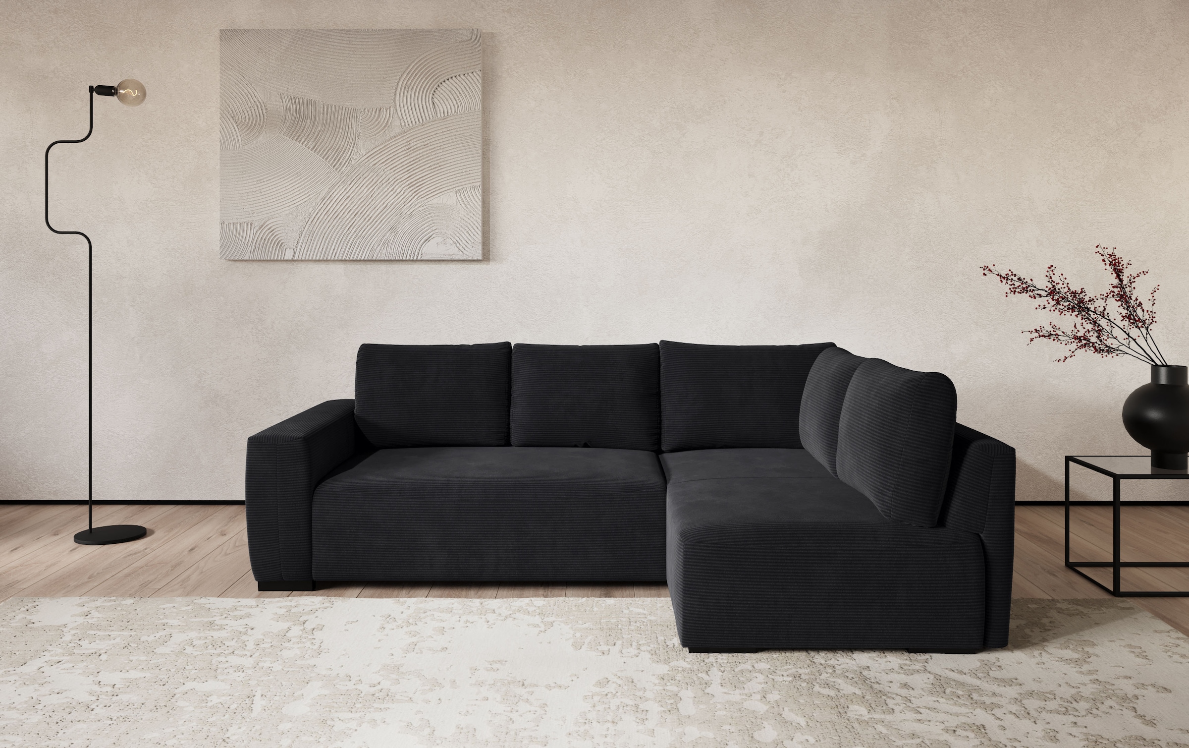 COTTA Ecksofa "Giro L-Form, Ottomane, Breite 252 cm" wahlweise mit Bettkasten und Trendbezug CORD