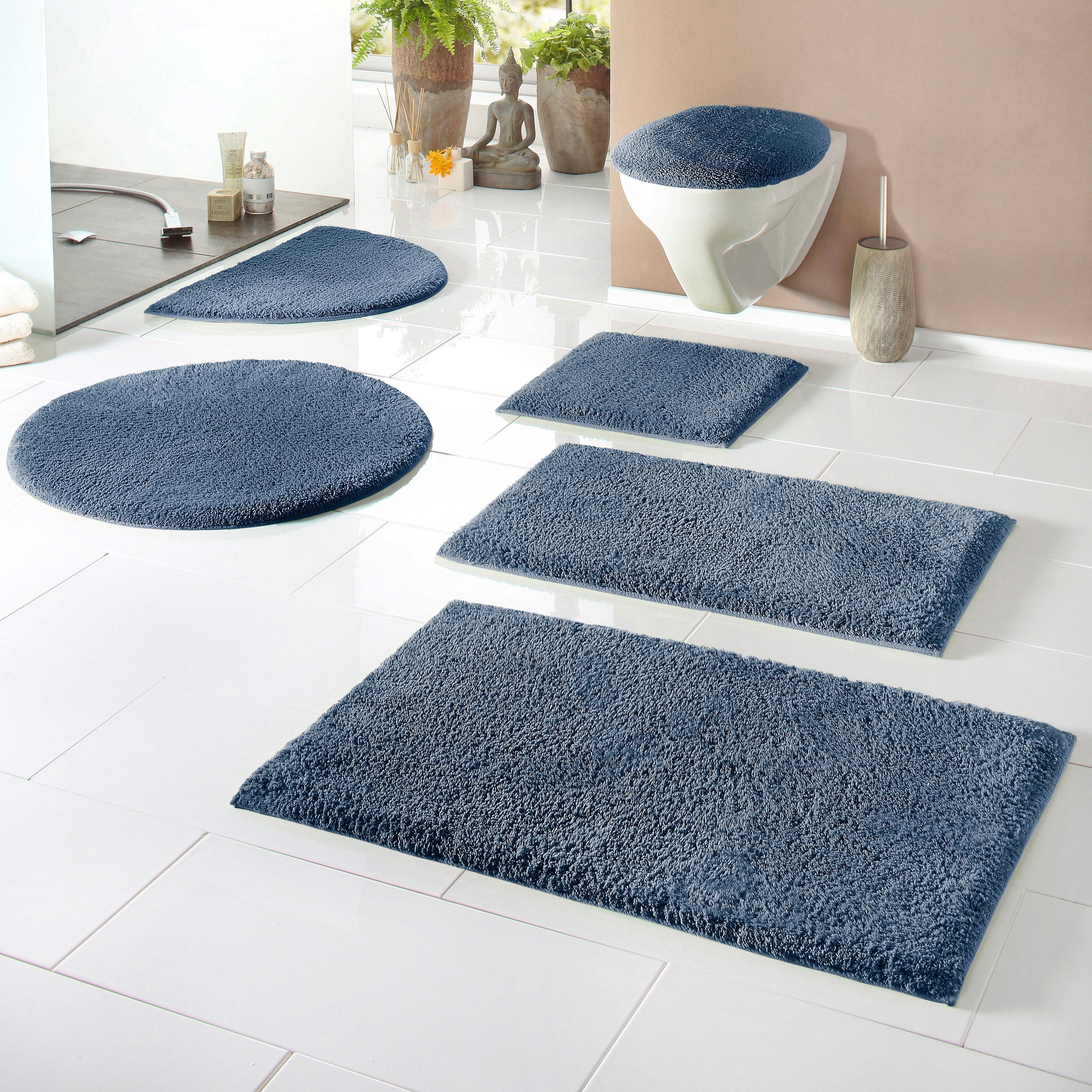 my home Badematte »Maren, Badvorleger, Badezimmer Teppich«, rutschhemmend beschichtet, fußbodenheizungsgeeignet, Bio-Baumwolle, Badteppich, Badematten auch als 3 teiliges Set