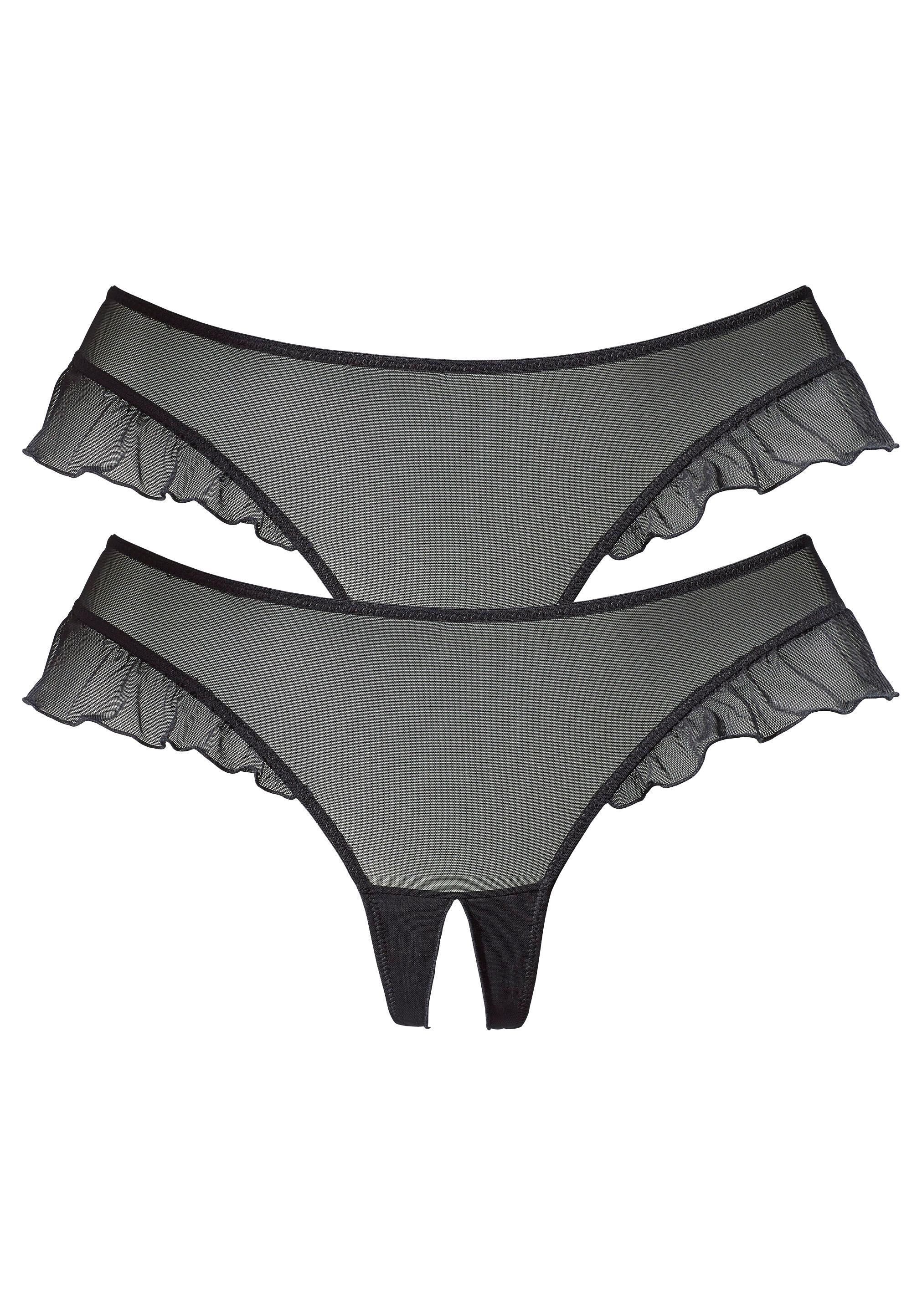 Thumbnail - petite fleur gold String-Ouvert, 2 Stk. mit romantischen Rüschen am Beinausschnitt