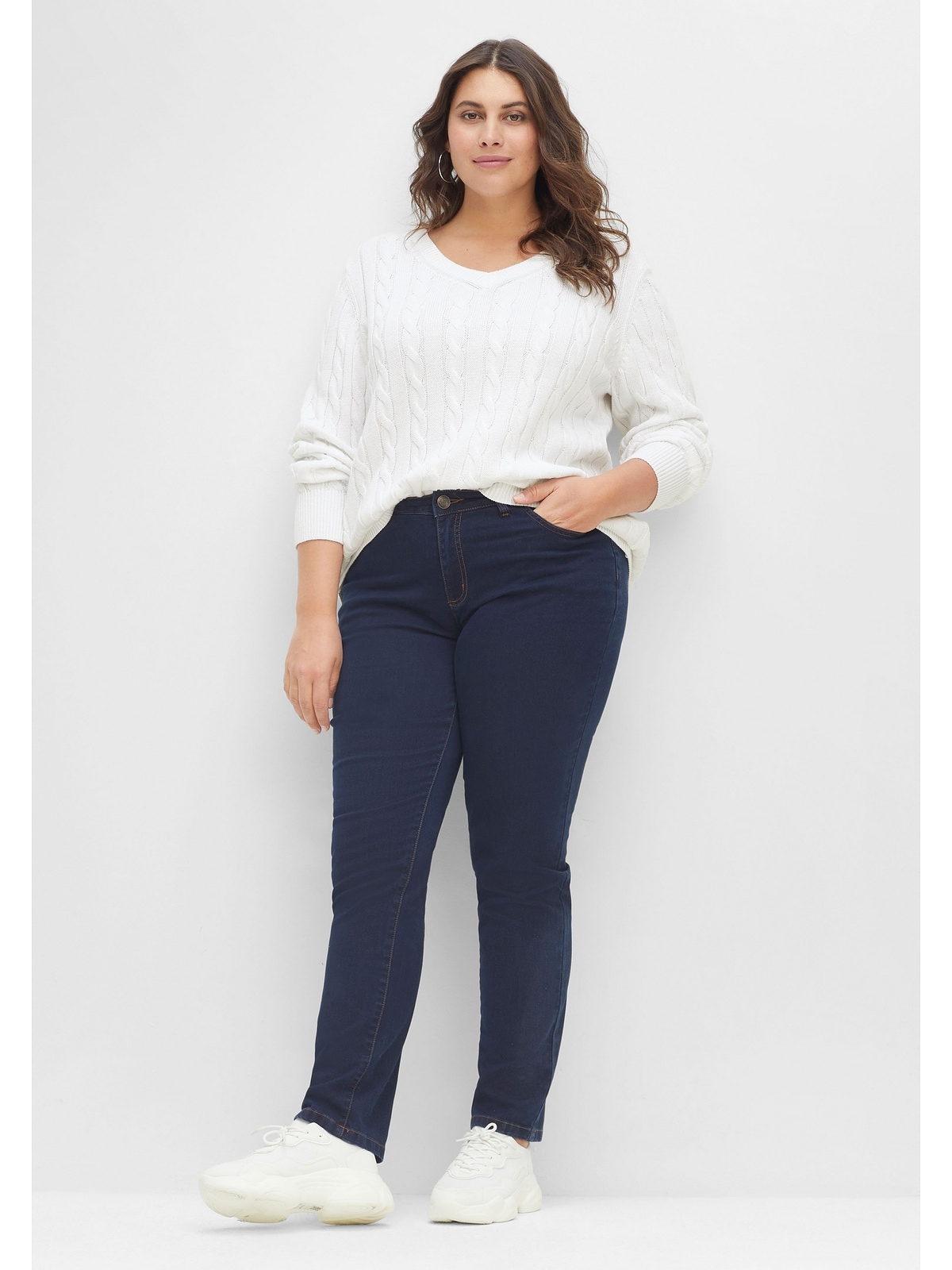 Sheego V-Ausschnitt-Pullover »Große mit Baumwolle, Zopfmuster Größen«, für aus BAUR kaufen 