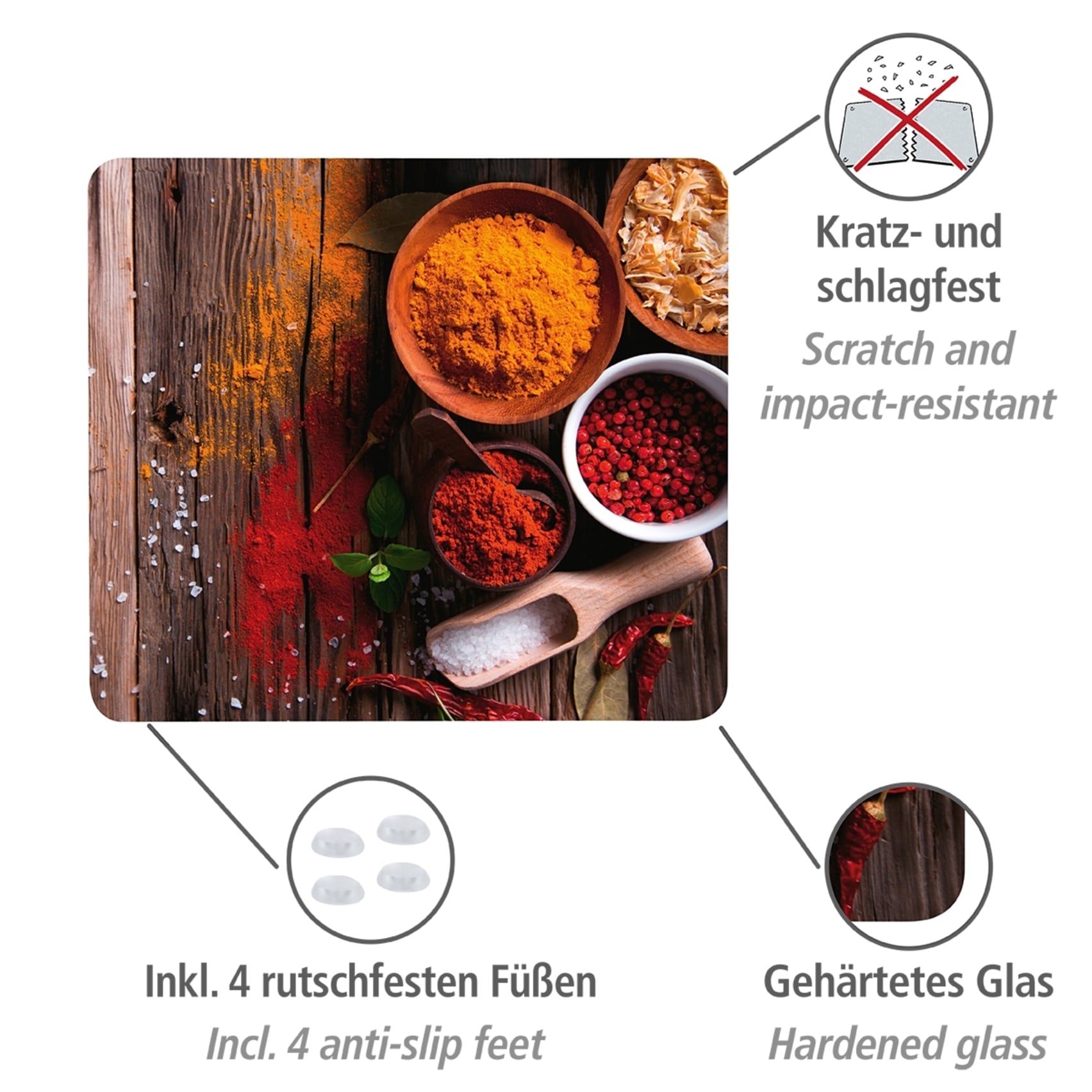 WENKO Herd-Abdeckplatte "Modell Gewürze", Herdabdeckung für Glaskeramik Koc günstig online kaufen