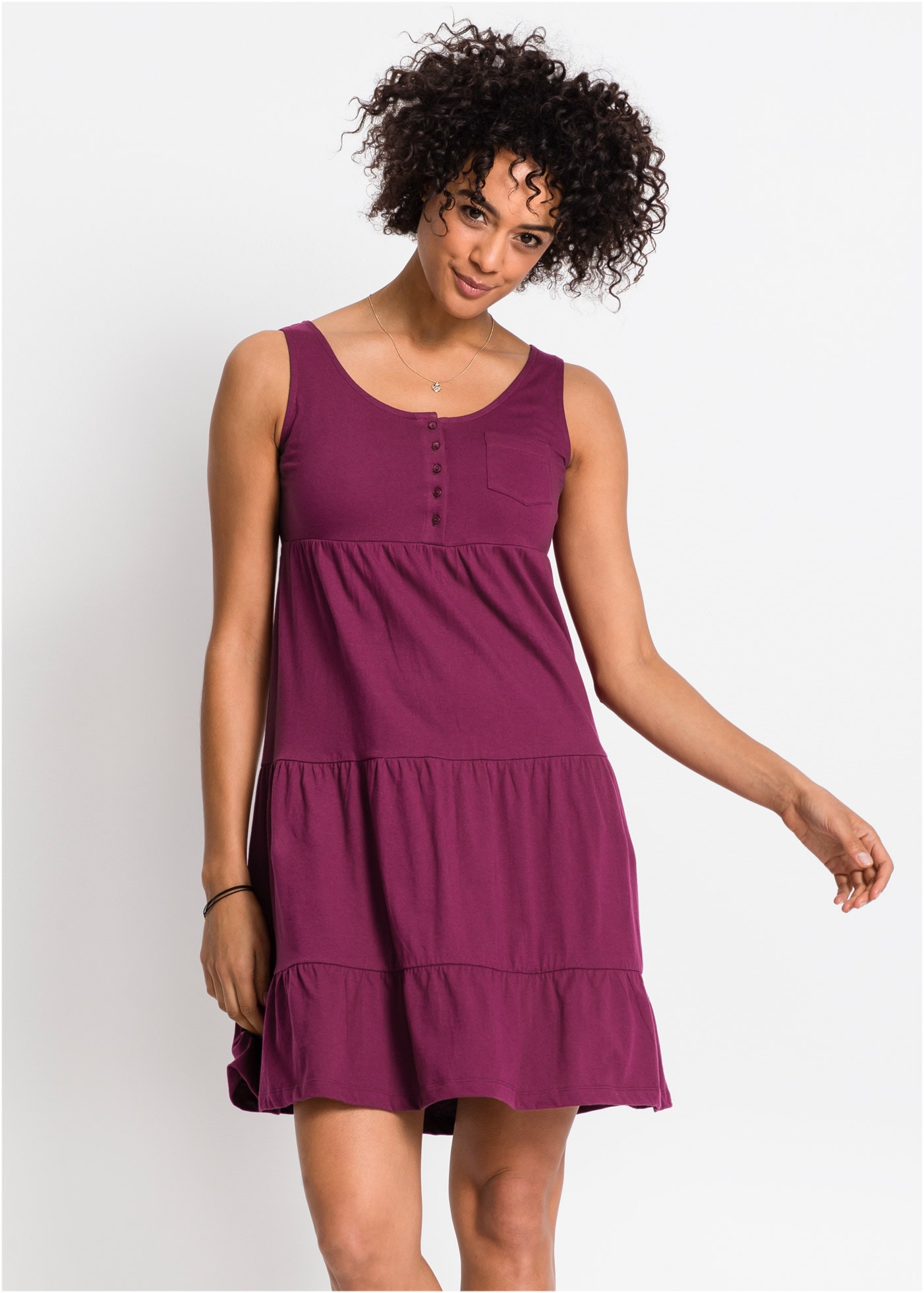 bonprix Jerseykleid "Baumwoll Jerseykleid, kurz" für entspannte Sommertage, aus Baumwolle, lockere A-Linie, knielang