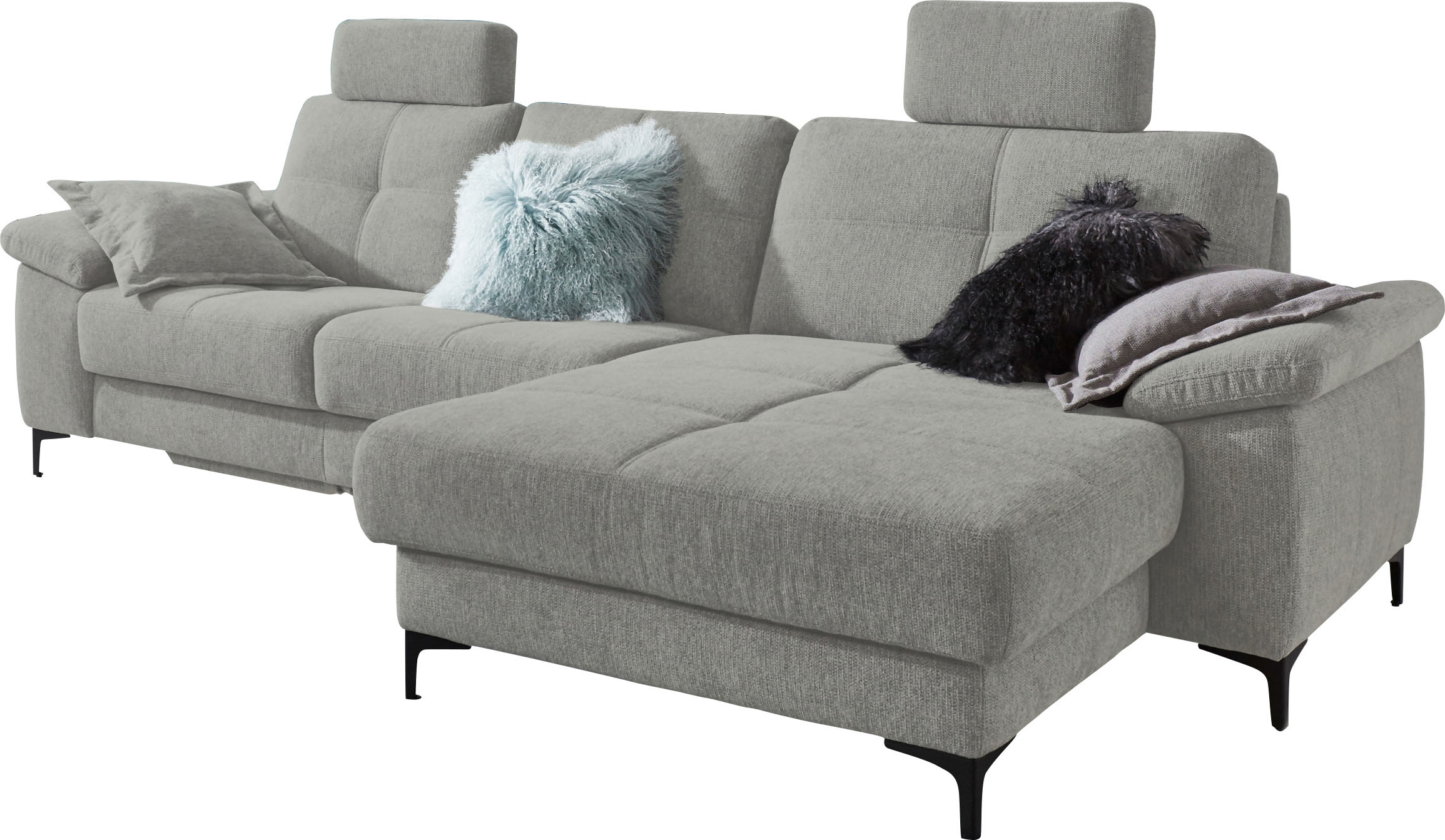 3C Carina Ecksofa "Burnaby bequem und modern, Breite 296cm, 12cm hoher Fuß, L-Form" 2 Kopfstützen, optional mit Schlaf- und motorischer Relaxfunktion