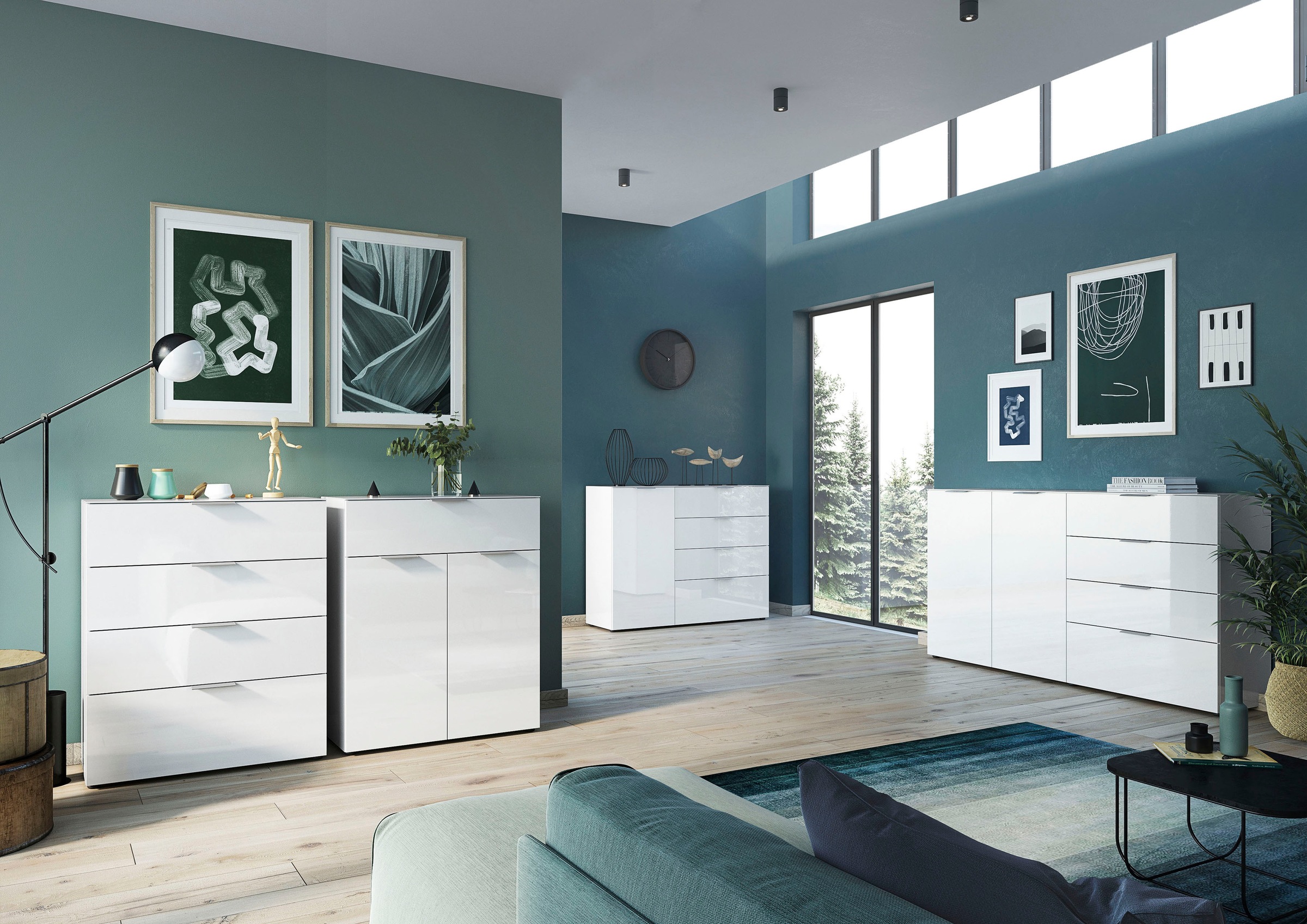 GERMANIA Sideboard "Oakland mit Glasauflage" Breite: 134 oder 184 cm, Soft-close, verstellb. Böden, Made in Germany