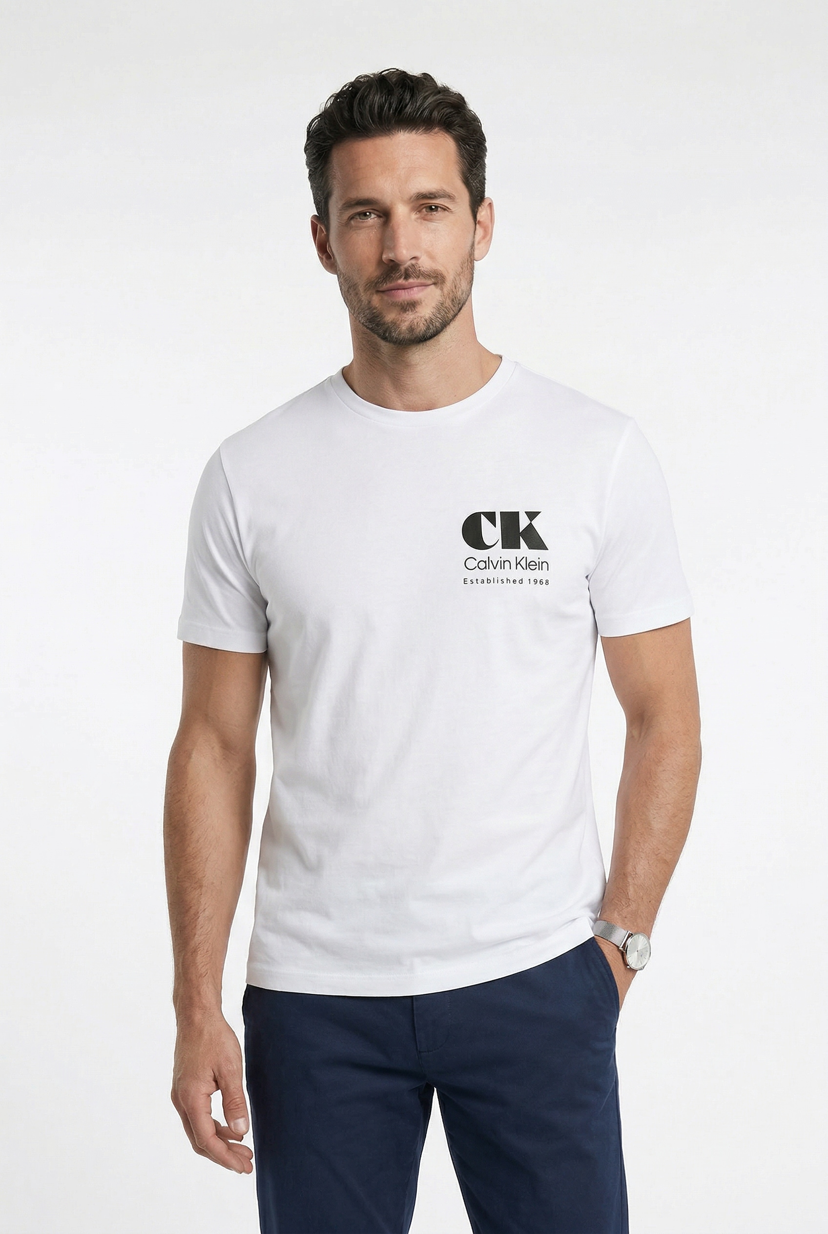 Calvin Klein Jeans T-Shirt Rundhalsausschnitt, reine Baumwolle, großer Rückendruck