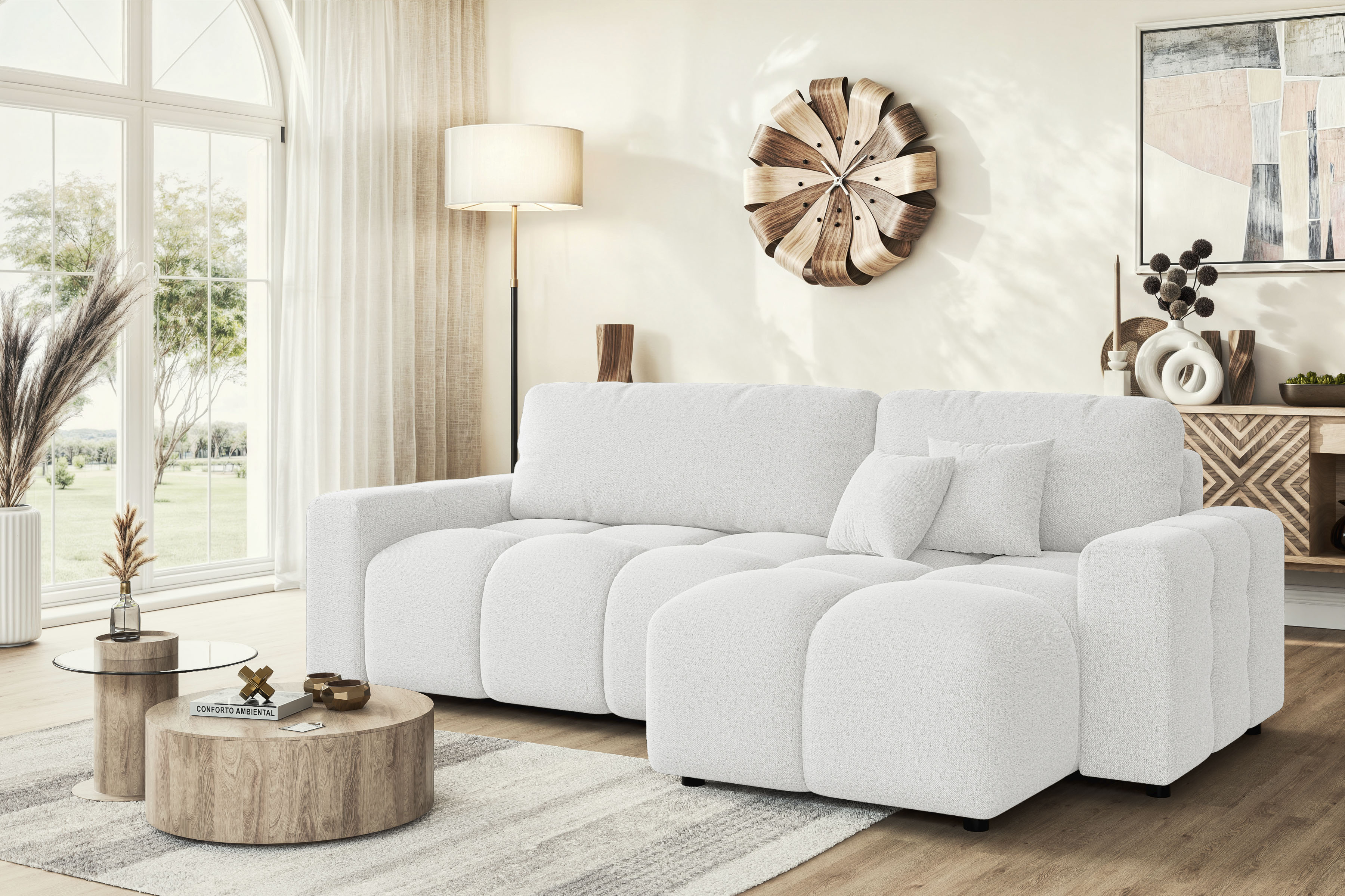 Home affaire Ecksofa "FELICI, Schlafsofa 233cm, L-Form mit Recamiere beidseitig montierbar" Designsofa mit Bettfunktion und Bettkasten, Maße B/T/H: 233/142/88 cm