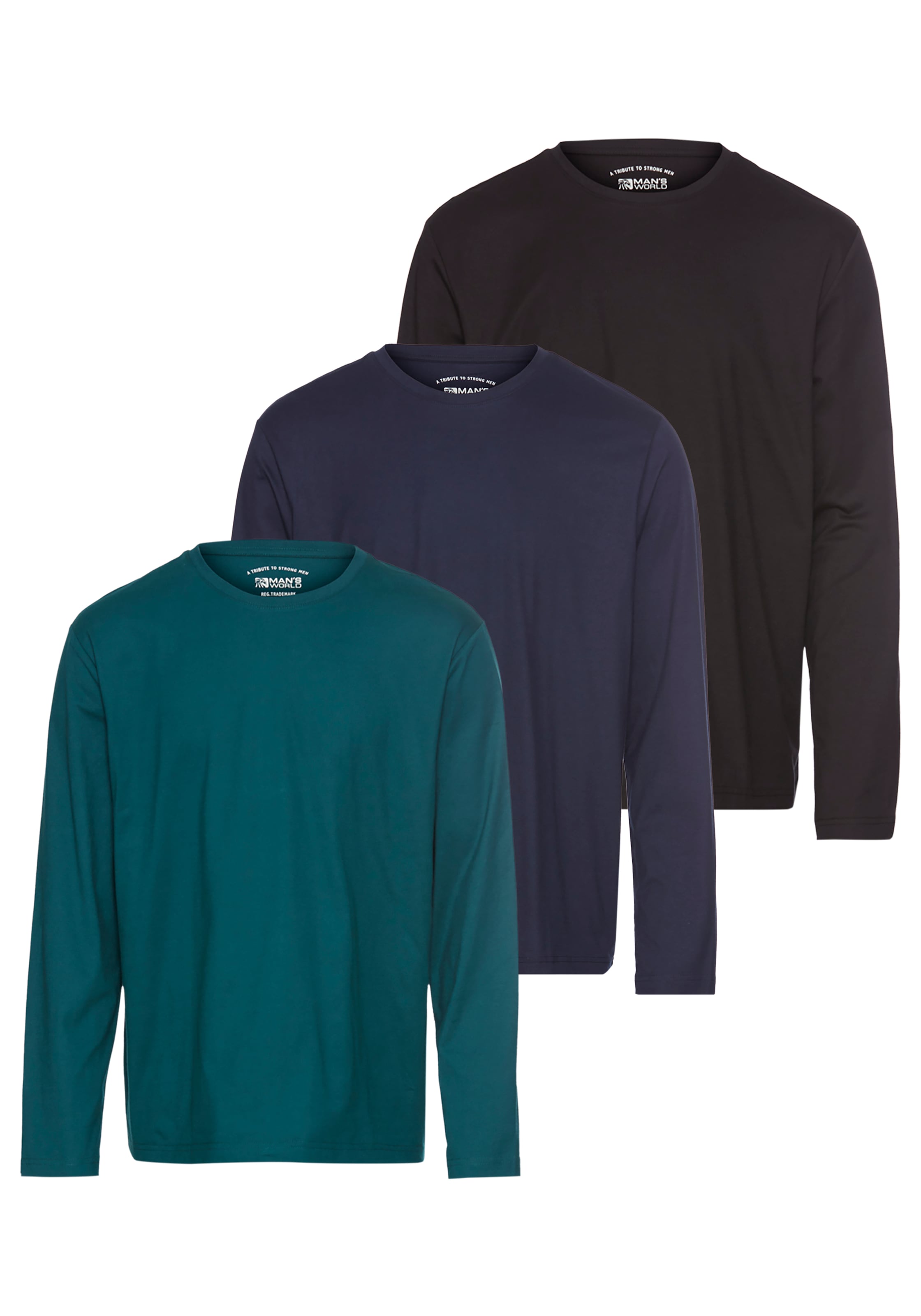 Man's World Langarmshirt »neue Farbe !«, (3er-Pack), Langarm, unifarben, aus Baumwolle, im 3er-Pack