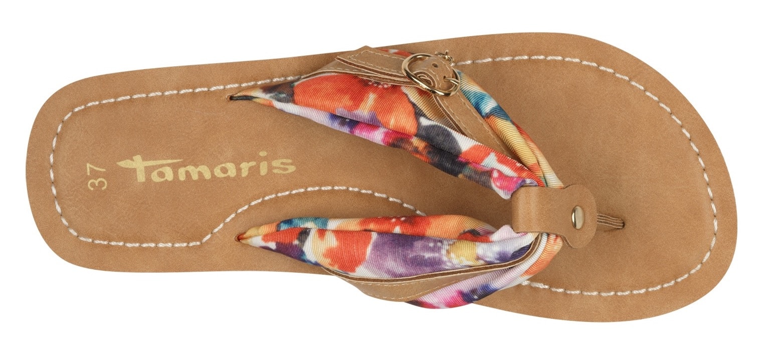 Tamaris Zehentrenner »AVRIL«, Sommerschuh, Flats, Schlappen mit T-Logoanhänger