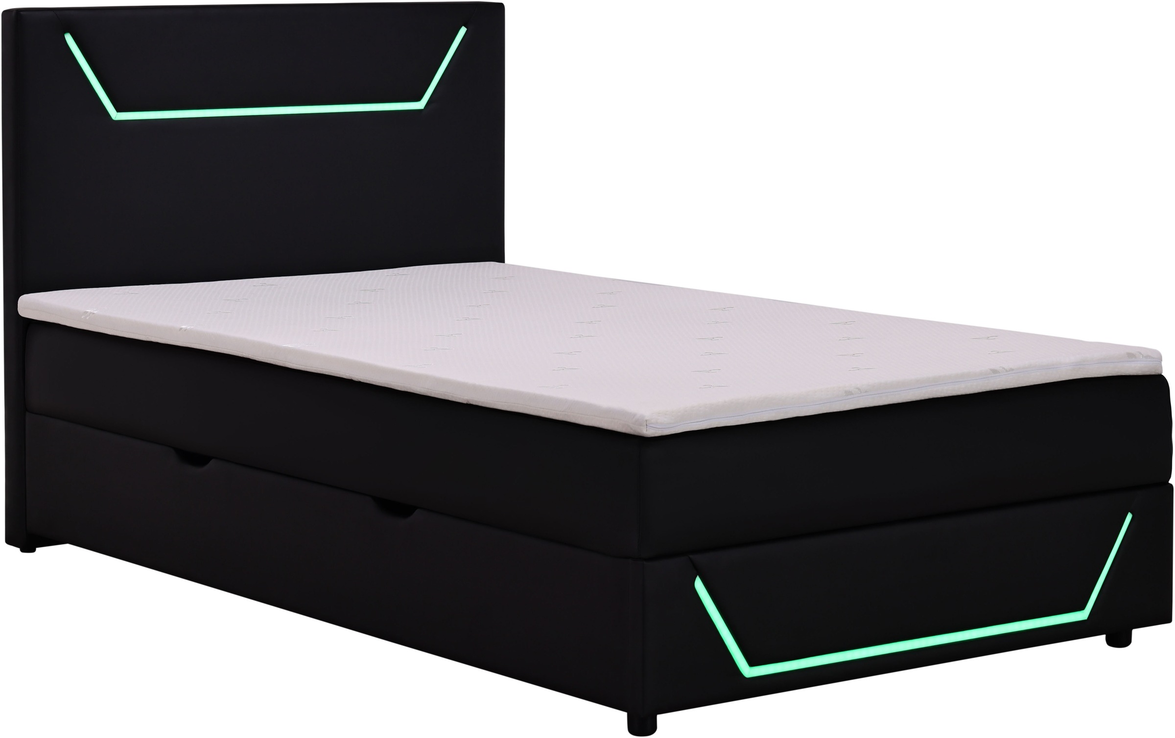 Home affaire Boxbett »GALAXY inkl. Bettkasten, mit grüner LED-Beleuchtung, Breite: 120cm« Gamingbett mit Kunstlederbezug in schwarz, inkl. Topper