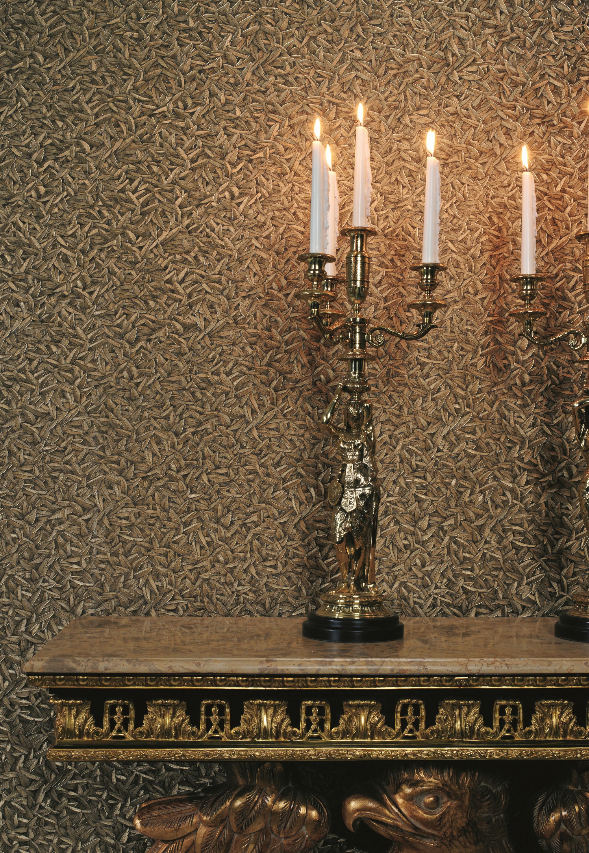 Glööckler Vliestapete, 3D-Optik-glänzend-schimmernd, Blattmotiv, moderne Tapete für Schlafzimmer Wohnzimmer Küche