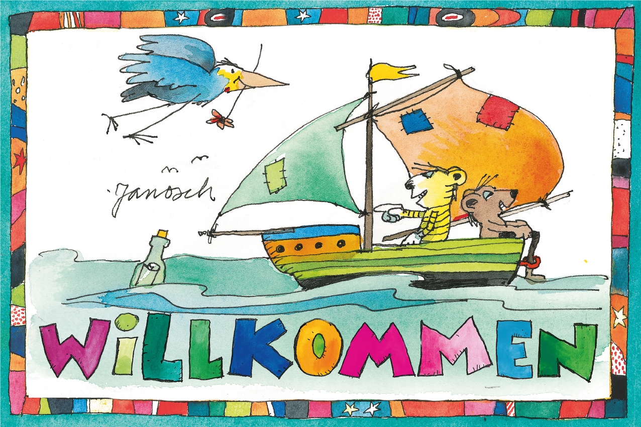 LuckyLinde Wanddekoobjekt "Der kleine Tiger und der kleine Bär - Willkommen" Exklusive JANOSCH Kindermotive, Stahlschild