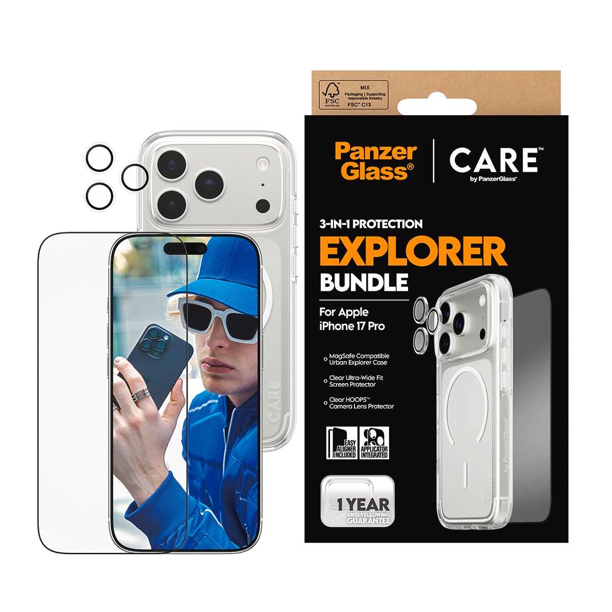 Handyhülle "3-in-1 Flagship Explorer Bundle Apple iPhone 17 Pro", Apple iPhone 17 Protransparent, CARE BY PANZERGLASS, Hüllen, Backcover,
