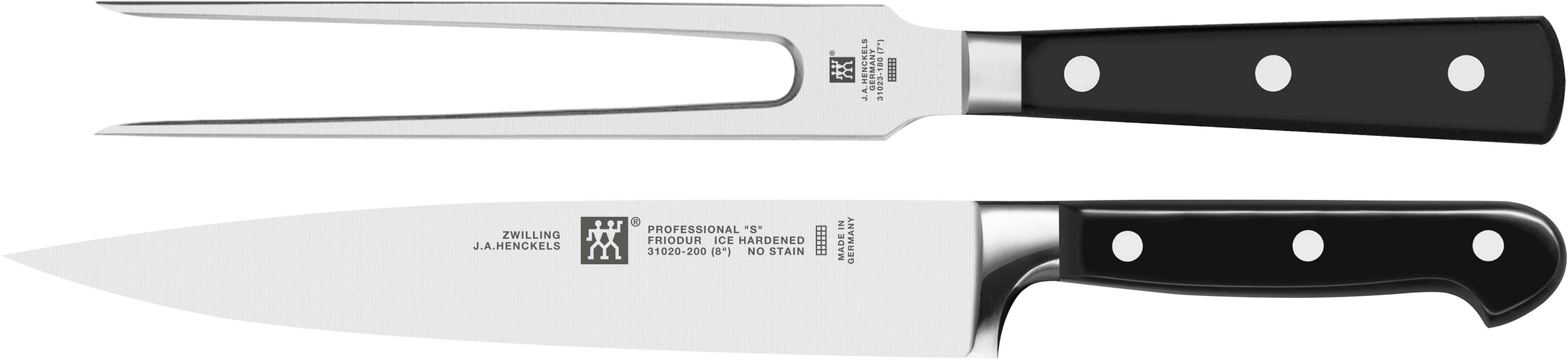 Zwilling Messer-Set "Pro", (Set, 2 tlg., 1 Fleischmesser (20 cm), 1 Fleischgabel (18 cm), Edelstahl 18/10, aus einem Stü